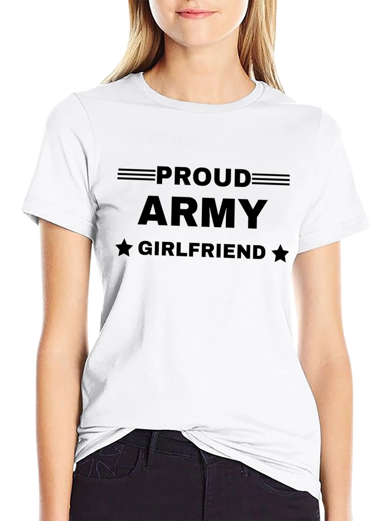 Proud Army Girlfriend Tee - Black Crew Neck