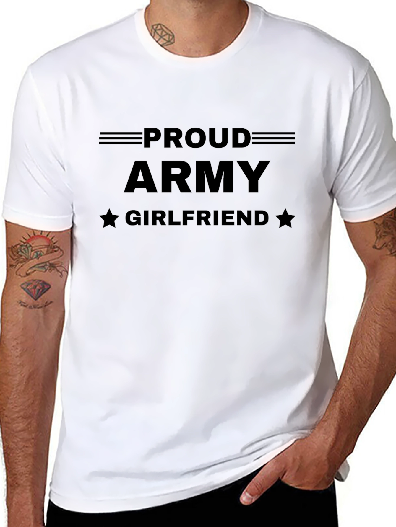 Proud Army Girlfriend Tee - Black Crew Neck