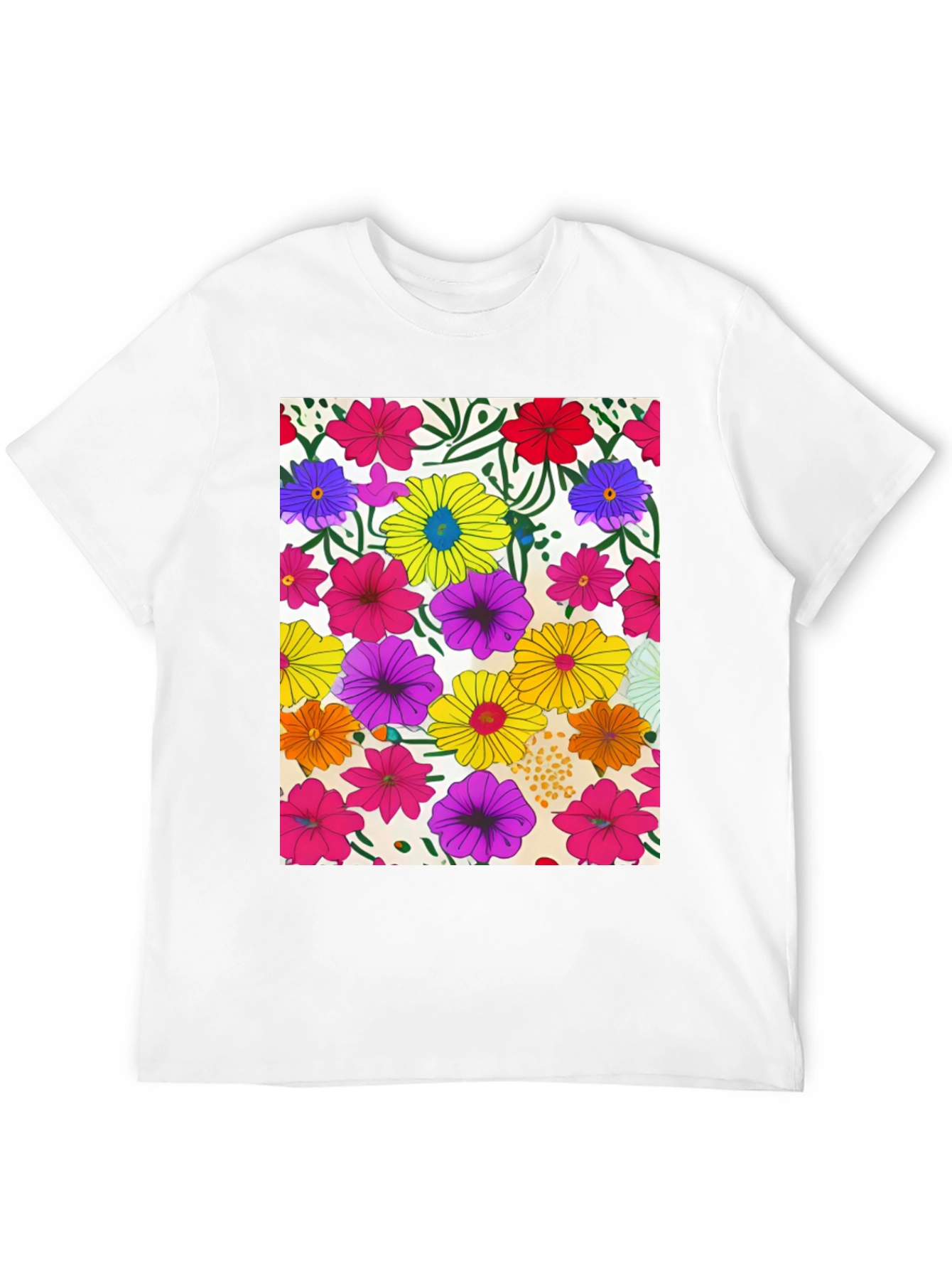 Floral Pattern Black Tee - Vivid Garden Print