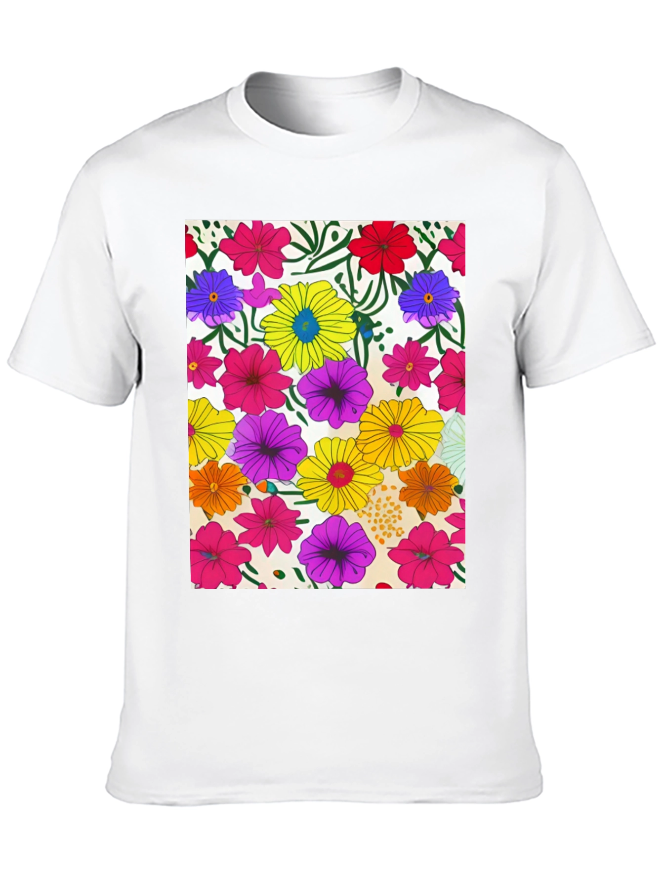 Floral Pattern Black Tee - Vivid Garden Print