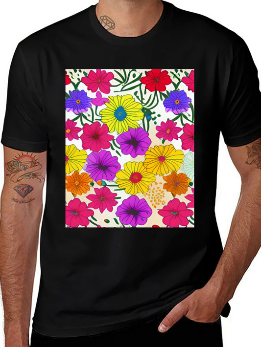 Floral Pattern Black Tee - Vivid Garden Print