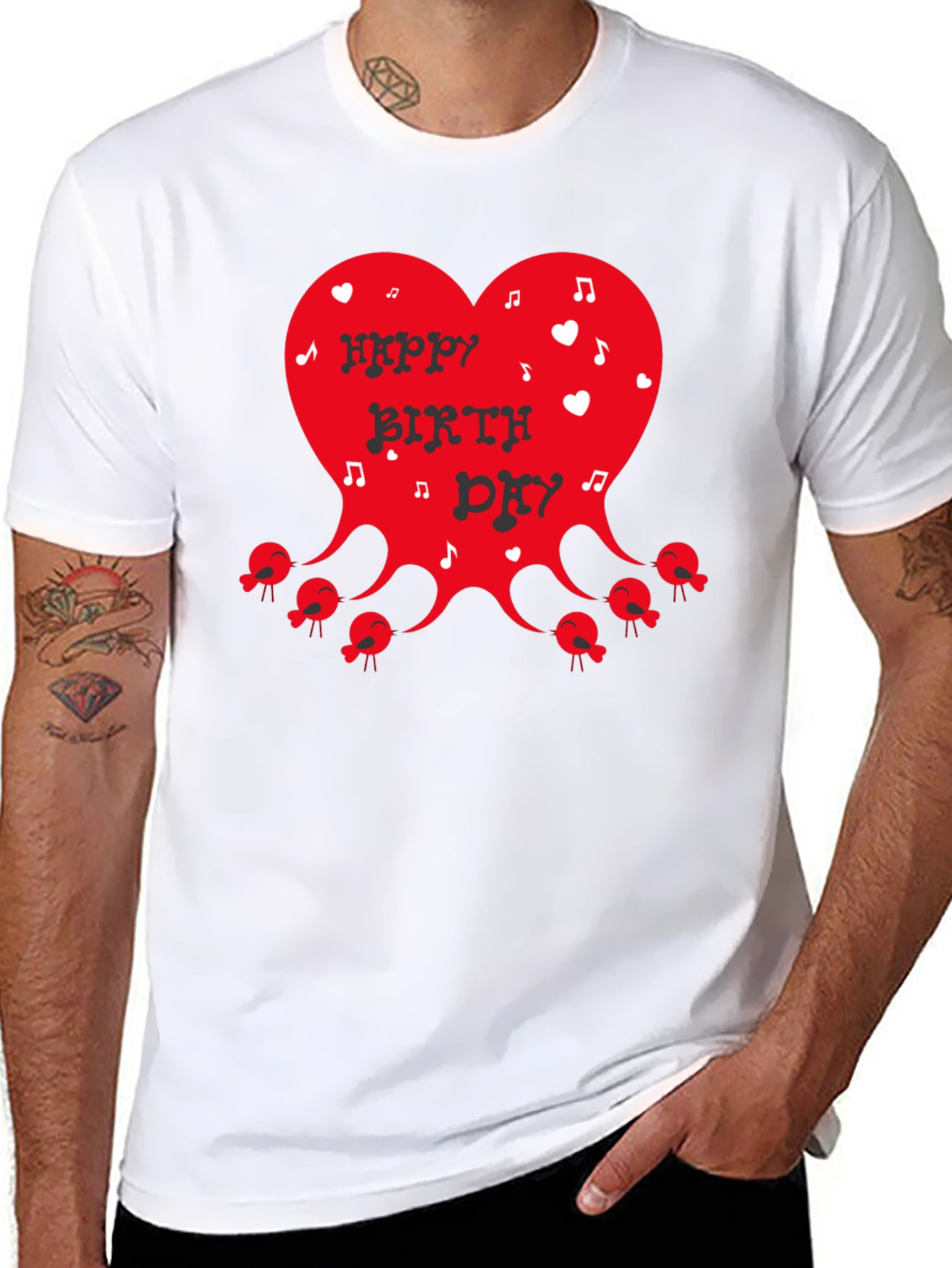 Happy Birthday Heart Graphic T-Shirt - Black