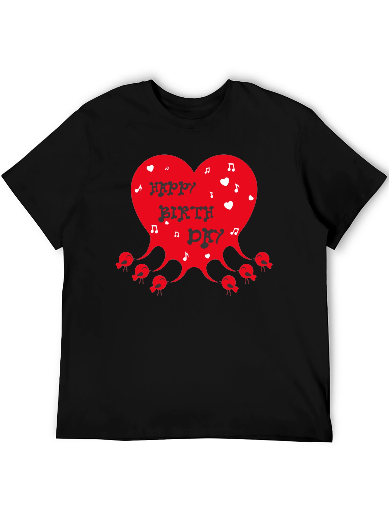 Happy Birthday Heart Graphic T-Shirt - Black