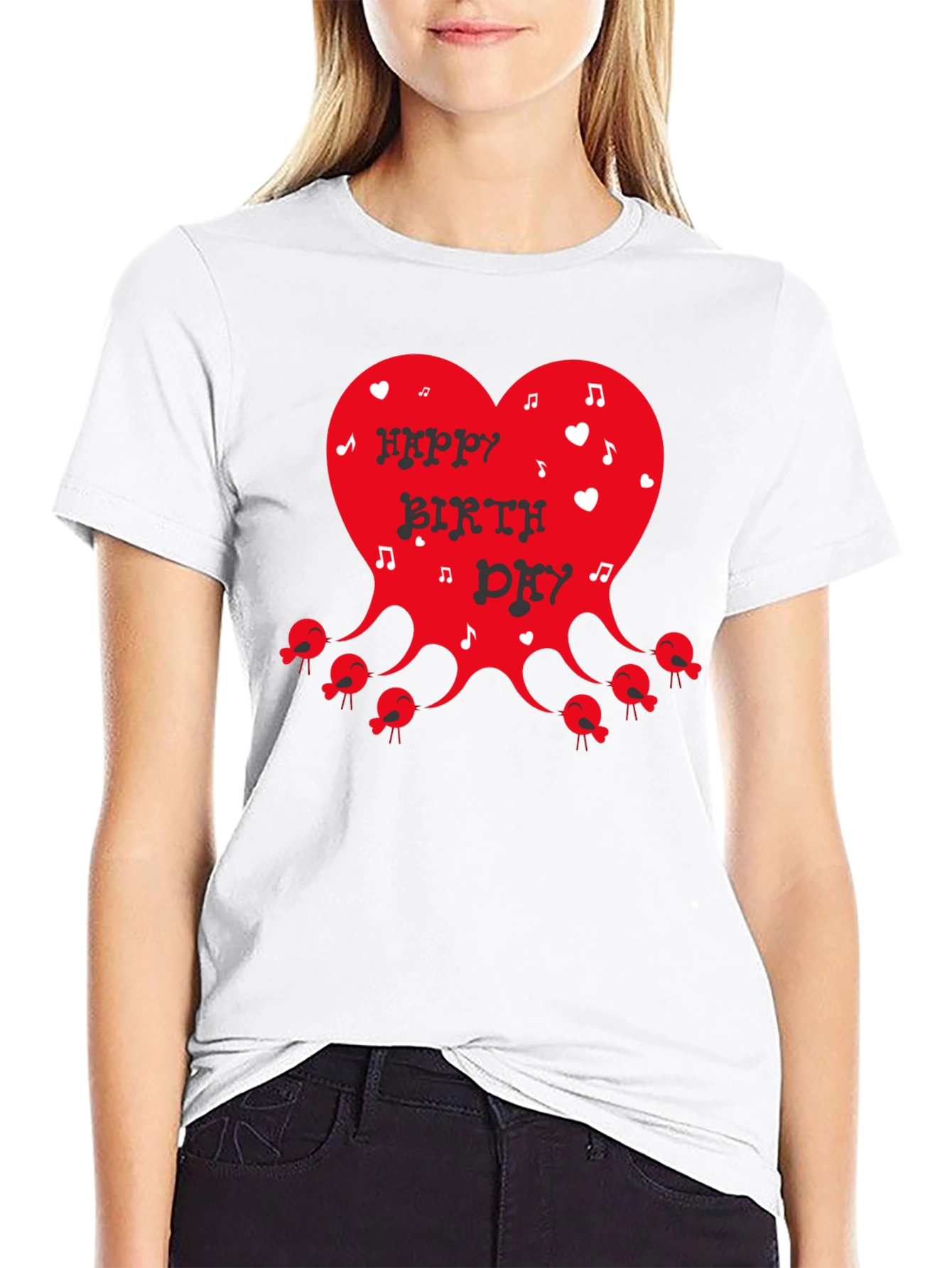 Happy Birthday Heart Graphic T-Shirt - Black
