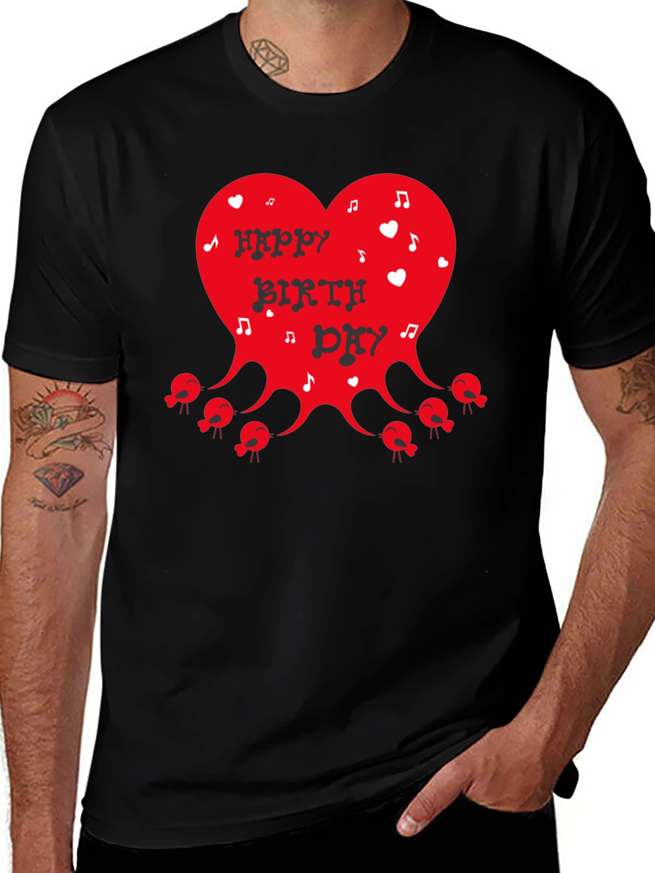 Happy Birthday Heart Graphic T-Shirt - Black