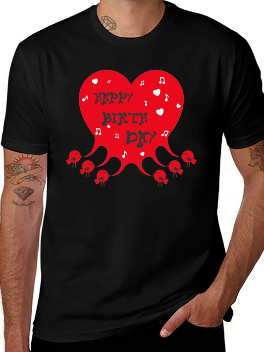 Happy Birthday Heart Graphic T-Shirt - Black