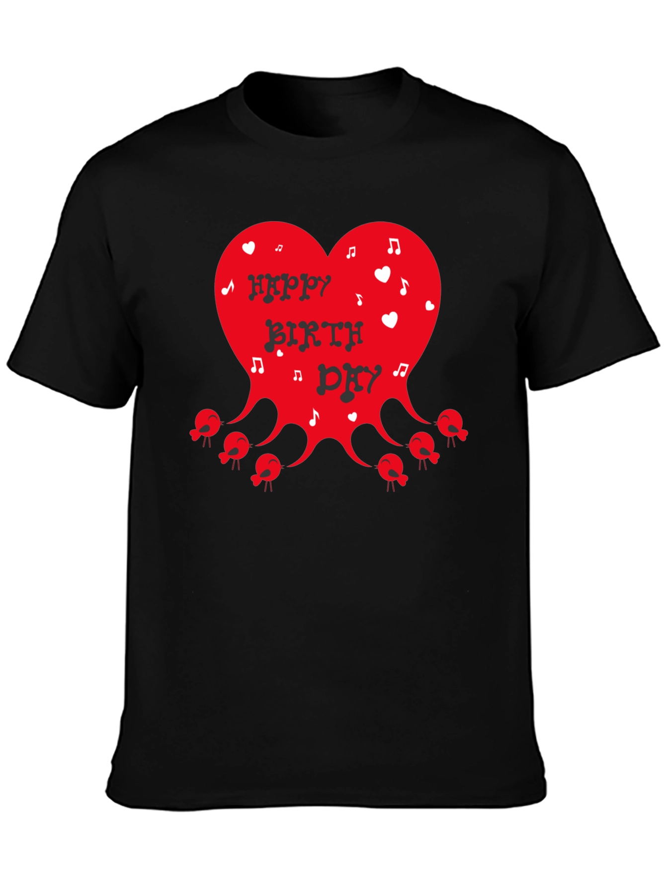 Happy Birthday Heart Graphic T-Shirt - Black