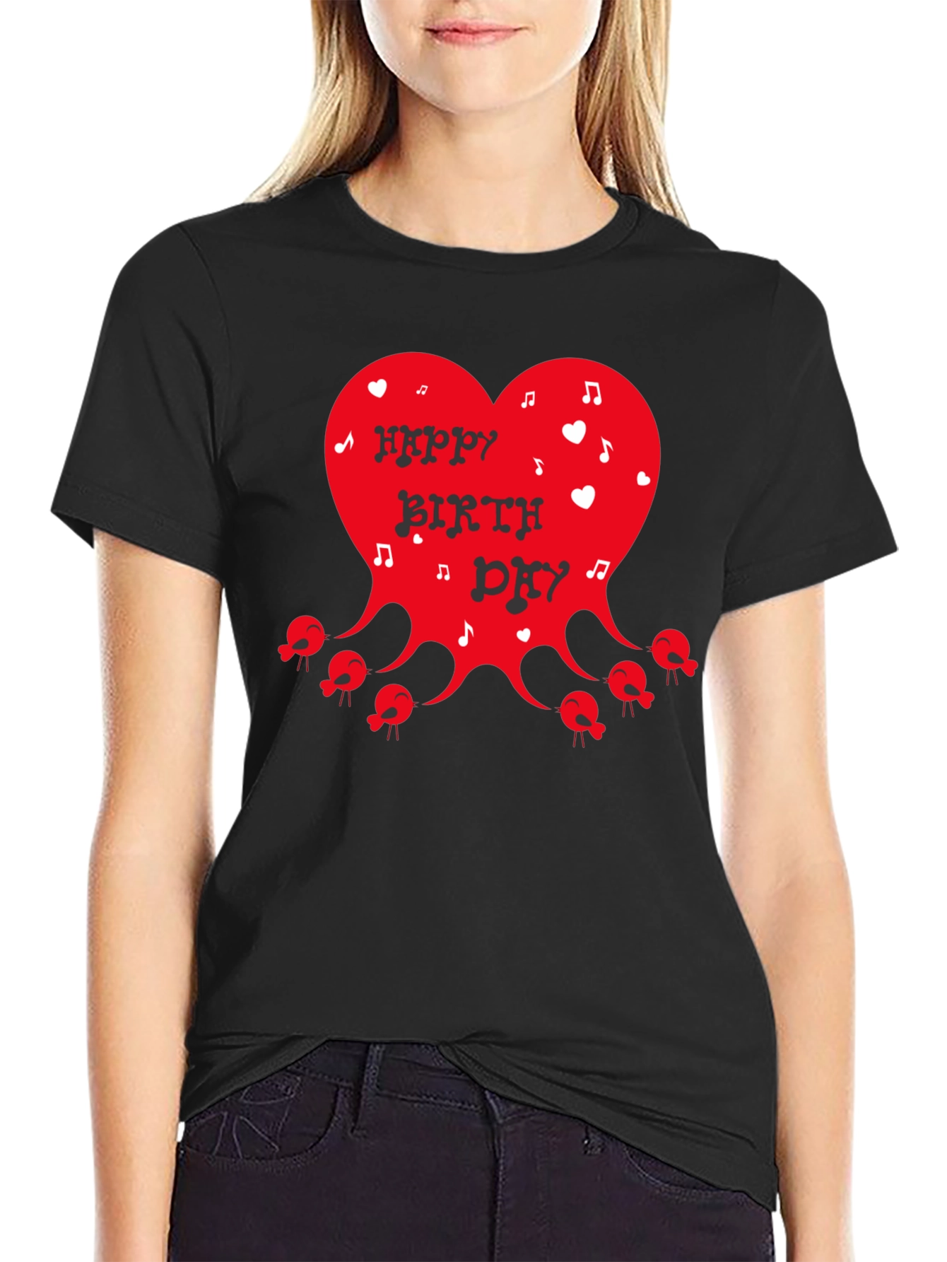 Happy Birthday Heart Graphic T-Shirt - Black