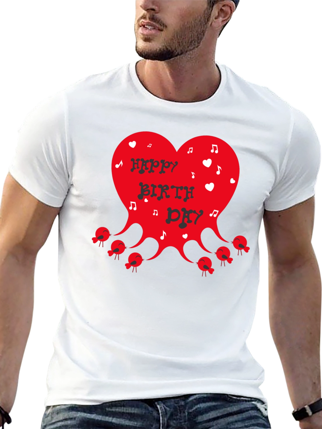 Happy Birthday Heart Graphic T-Shirt - Black