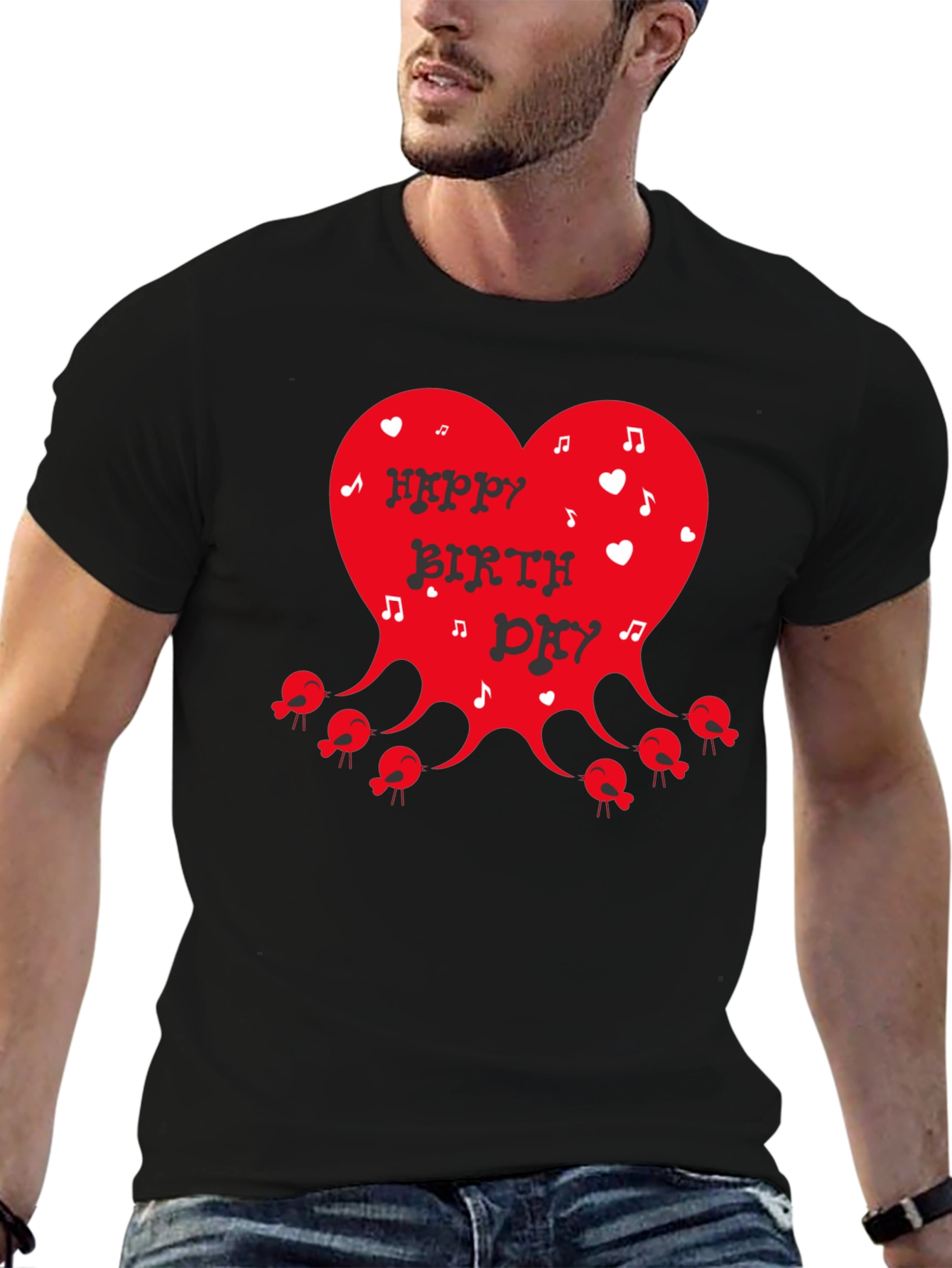 Happy Birthday Heart Graphic T-Shirt - Black
