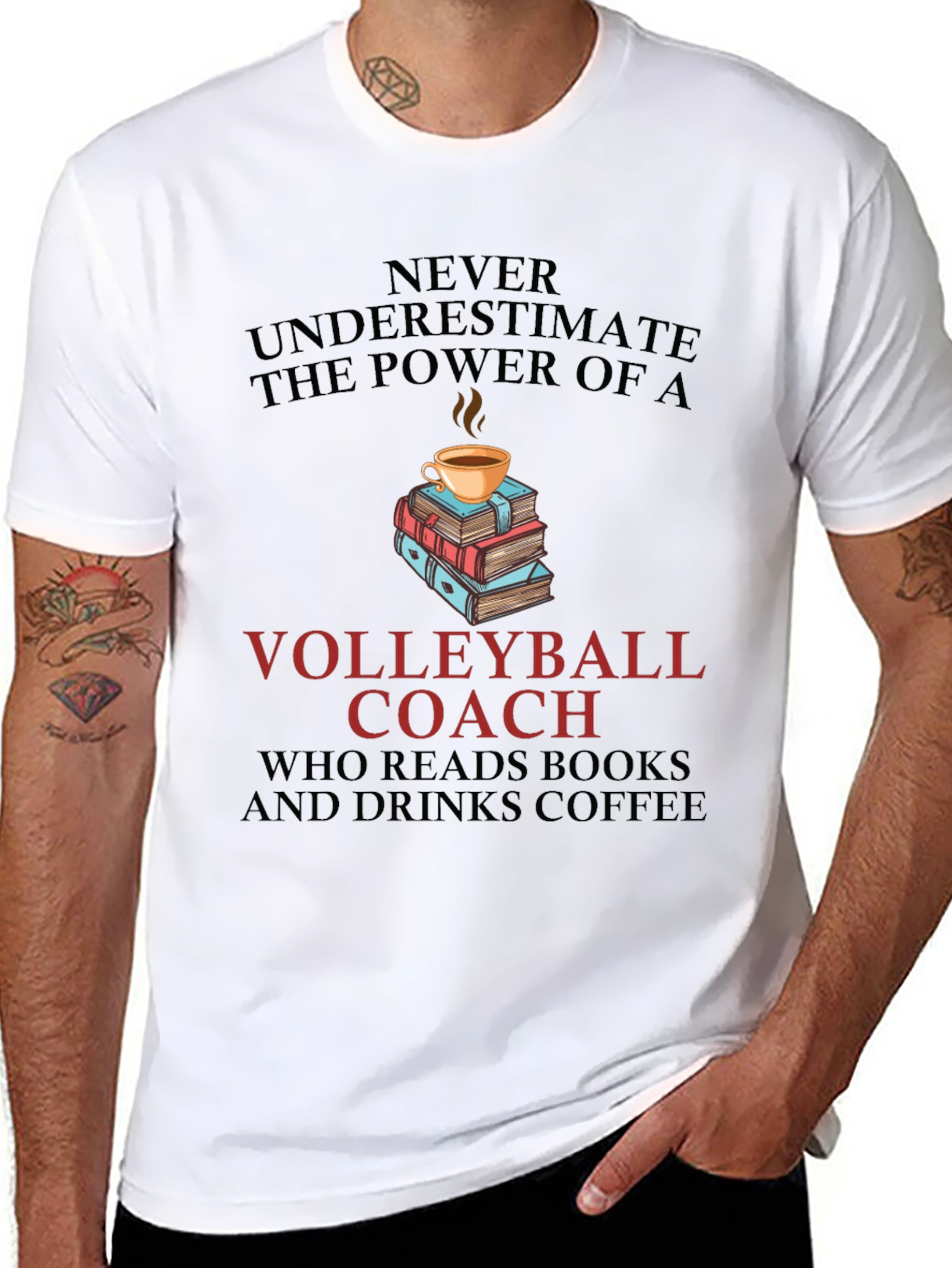 Volleyball Coach Reads Books & Drinks Coffee T-Shirt