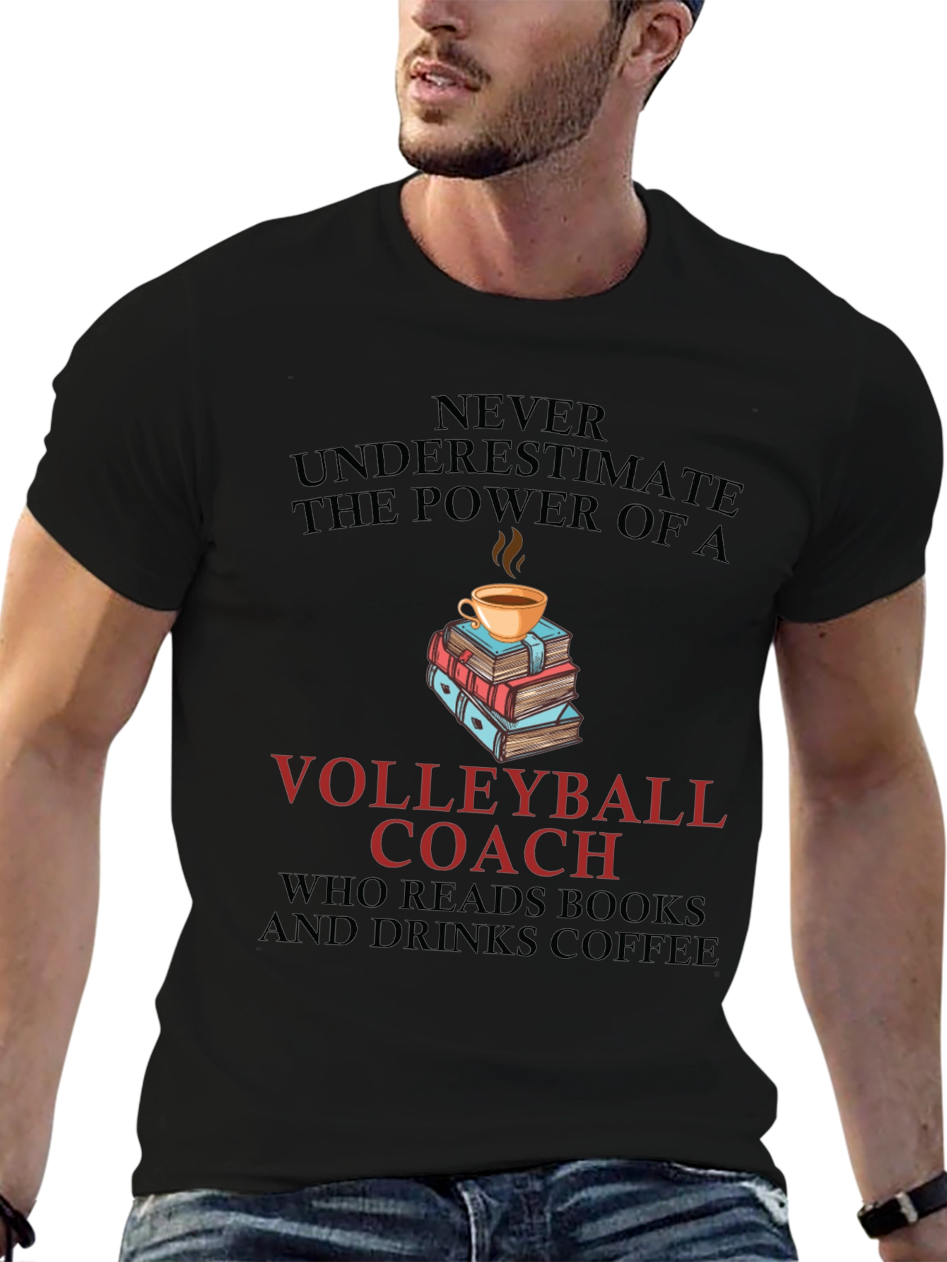Volleyball Coach Reads Books & Drinks Coffee T-Shirt