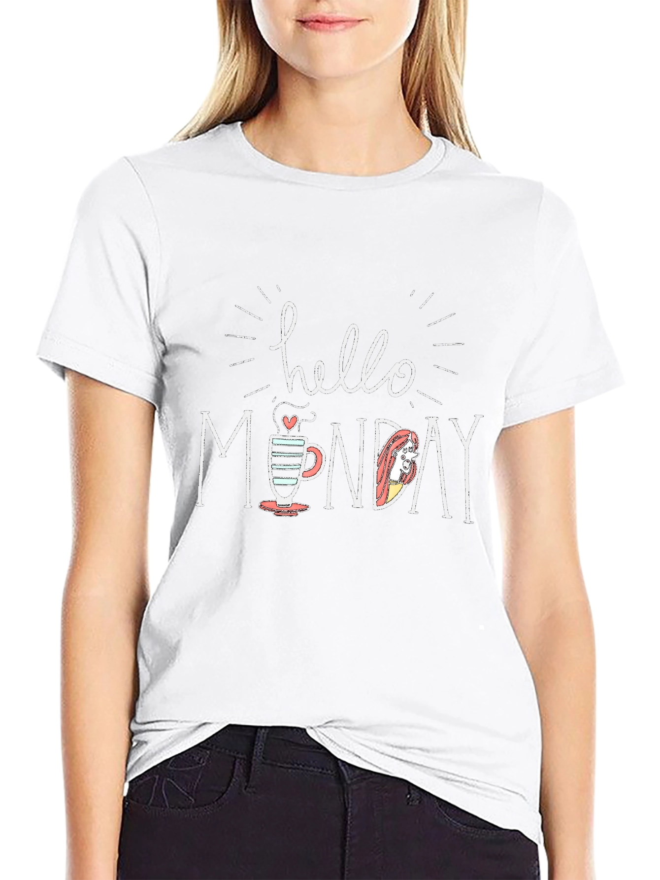 Hello Monday T-Shirt - Cute Coffee Cup Graphic Tee
