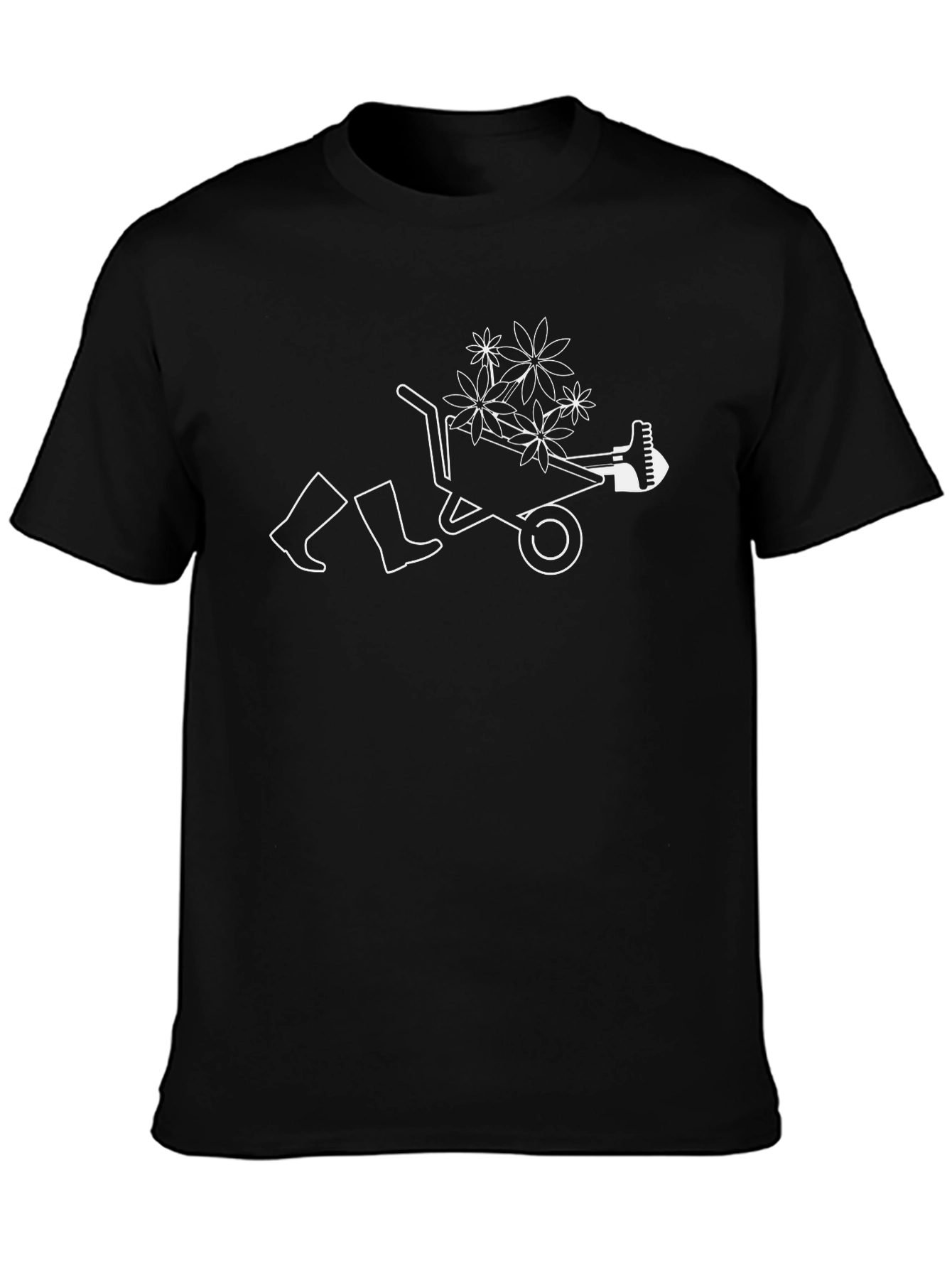 Gardening Humor T-Shirt - Wheelbarrow Boots & Flowers