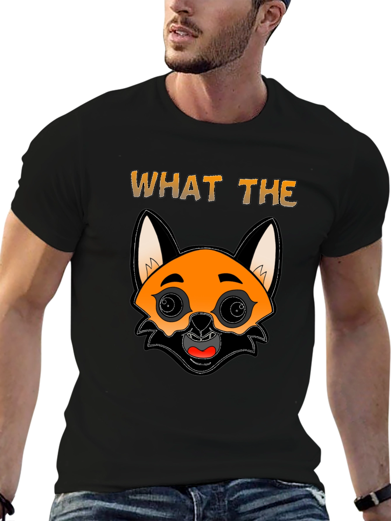 Funny Fox Cartoon Graphic Mens Black T-Shirt