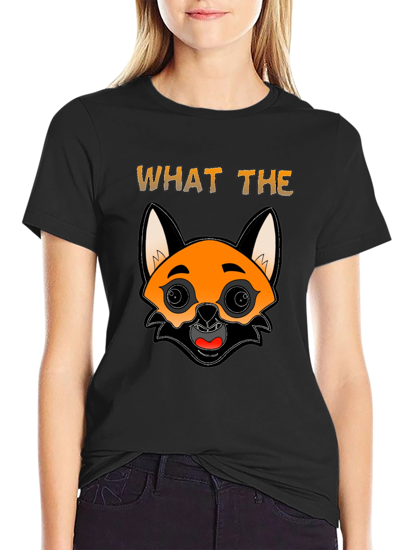 Funny Fox Cartoon Graphic Mens Black T-Shirt