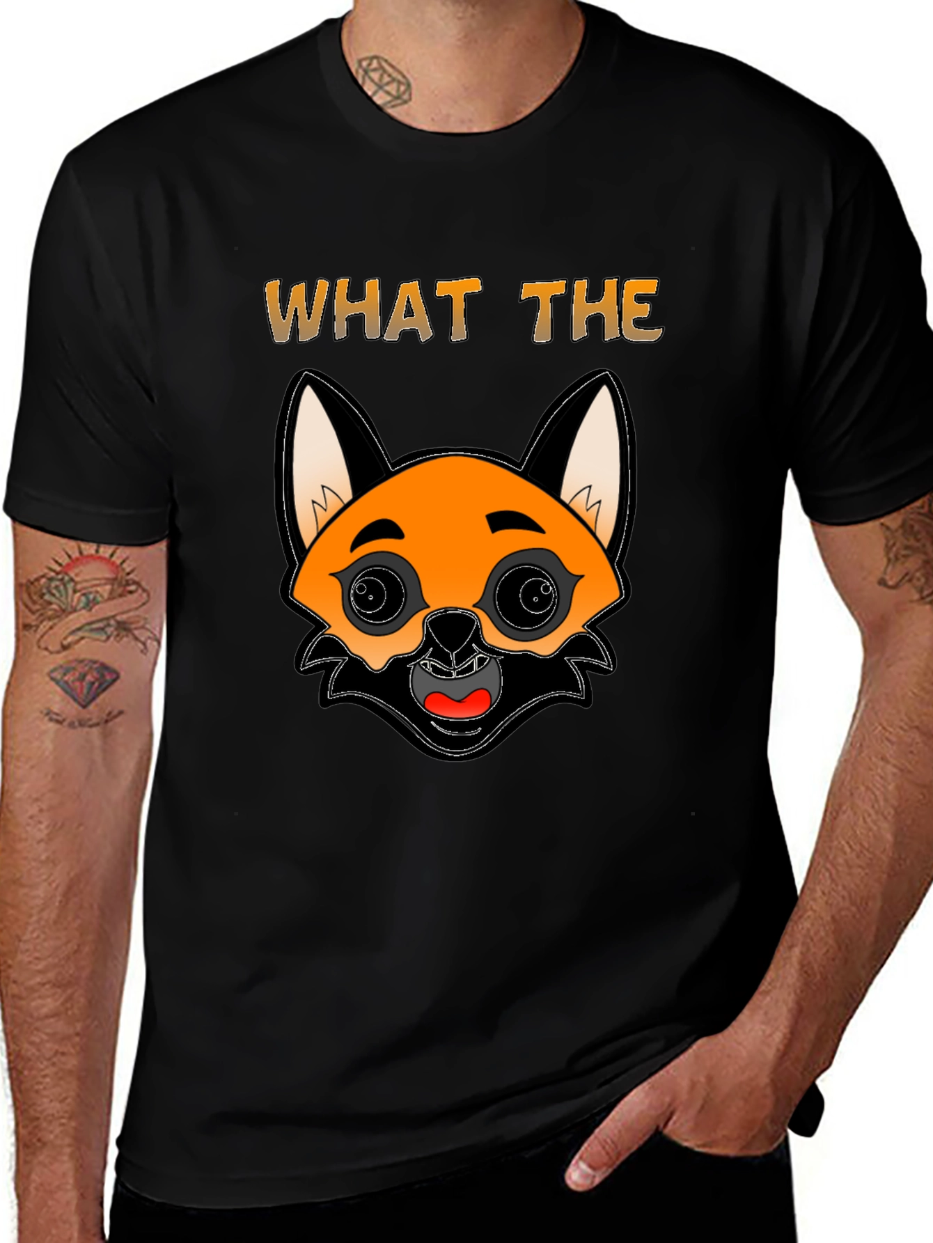 Funny Fox Cartoon Graphic Mens Black T-Shirt
