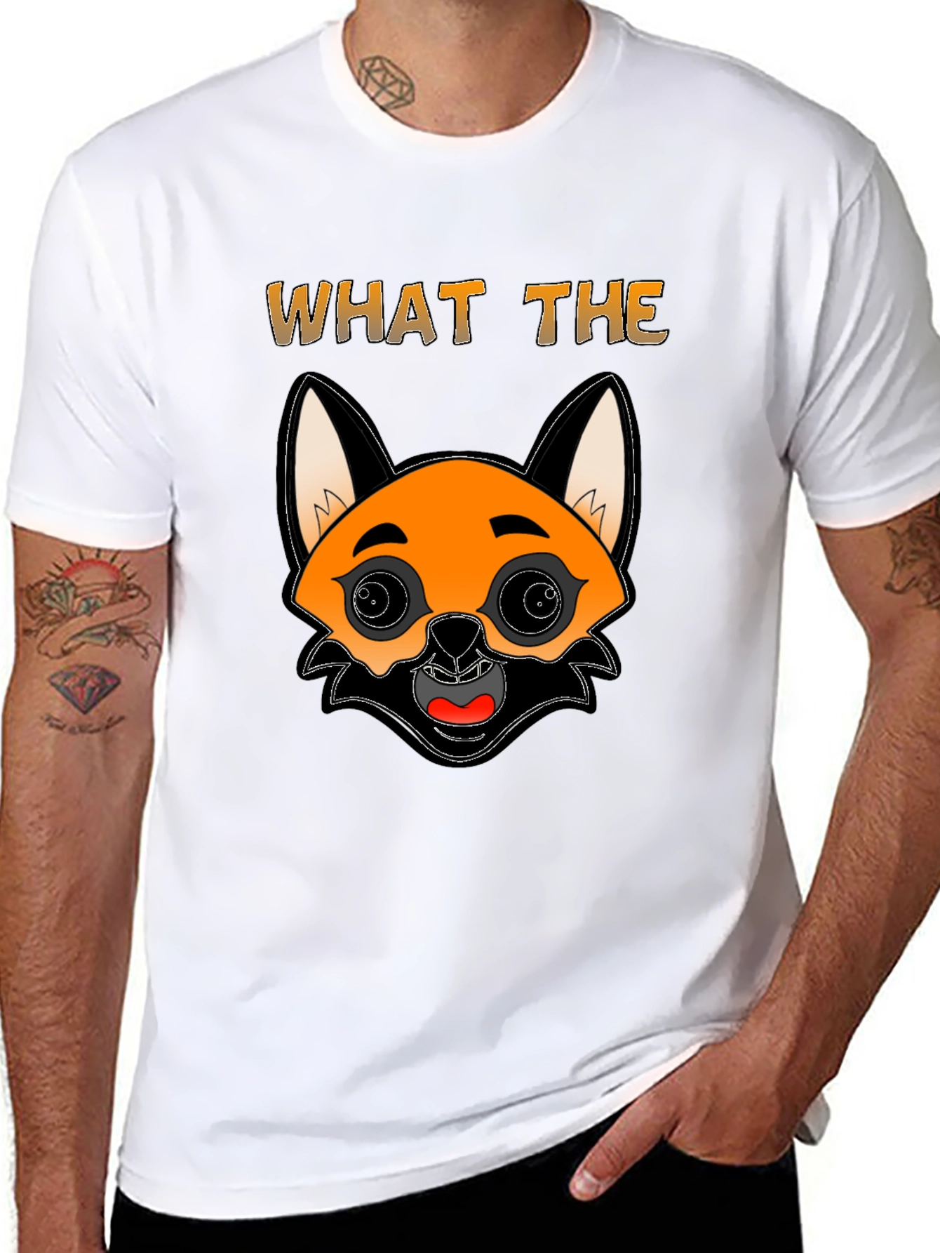 Funny Fox Cartoon Graphic Mens Black T-Shirt