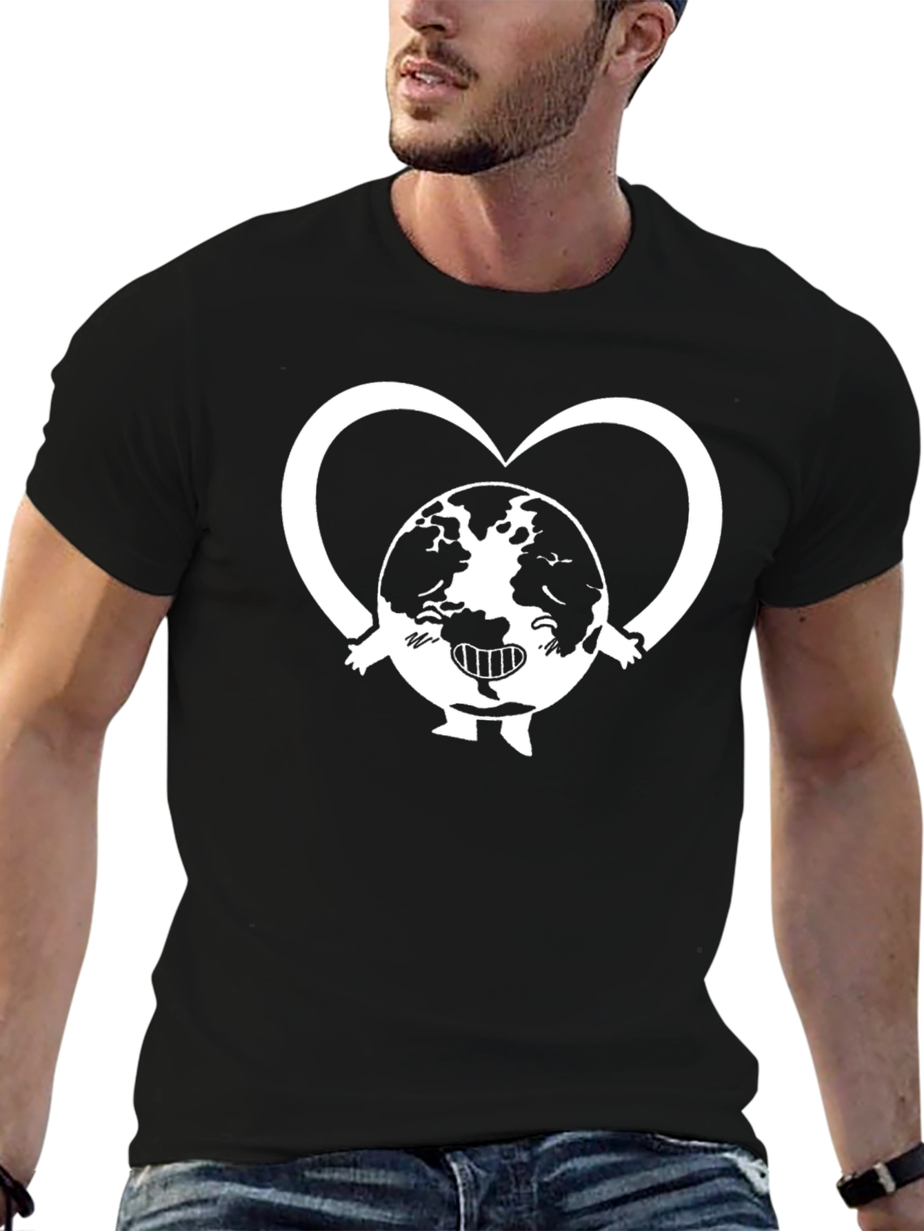 Earth Heart Graphic Tee - Black Cotton Shirt