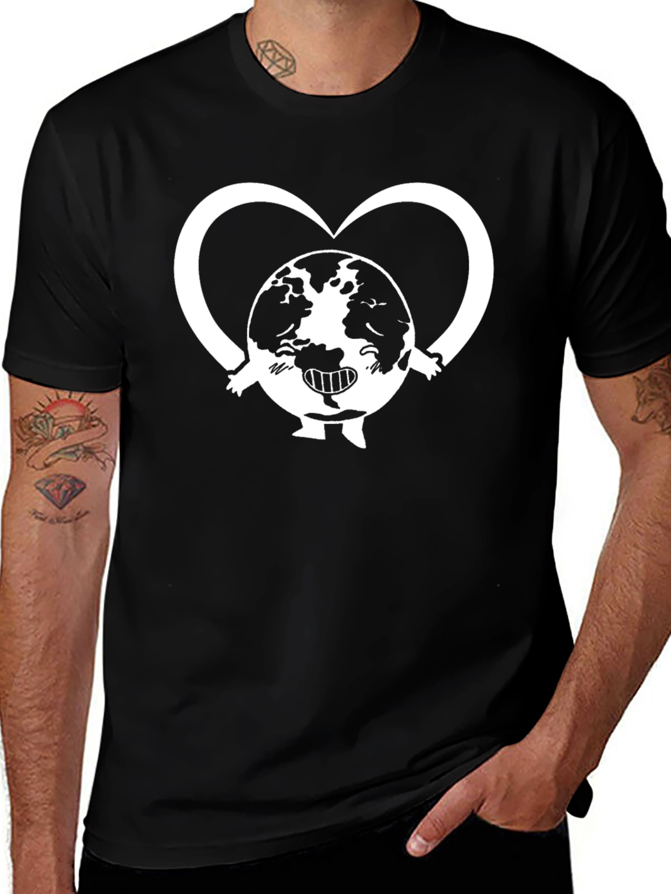 Earth Heart Graphic Tee - Black Cotton Shirt