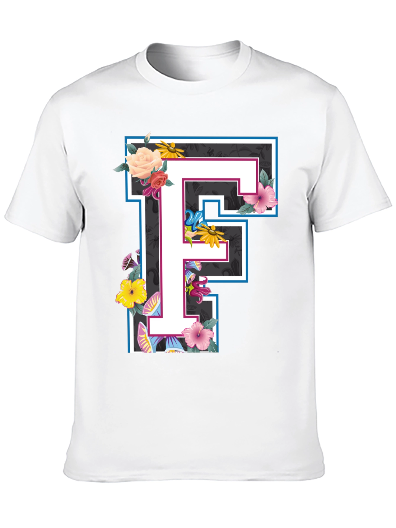 Floral Letter F Black T-Shirt