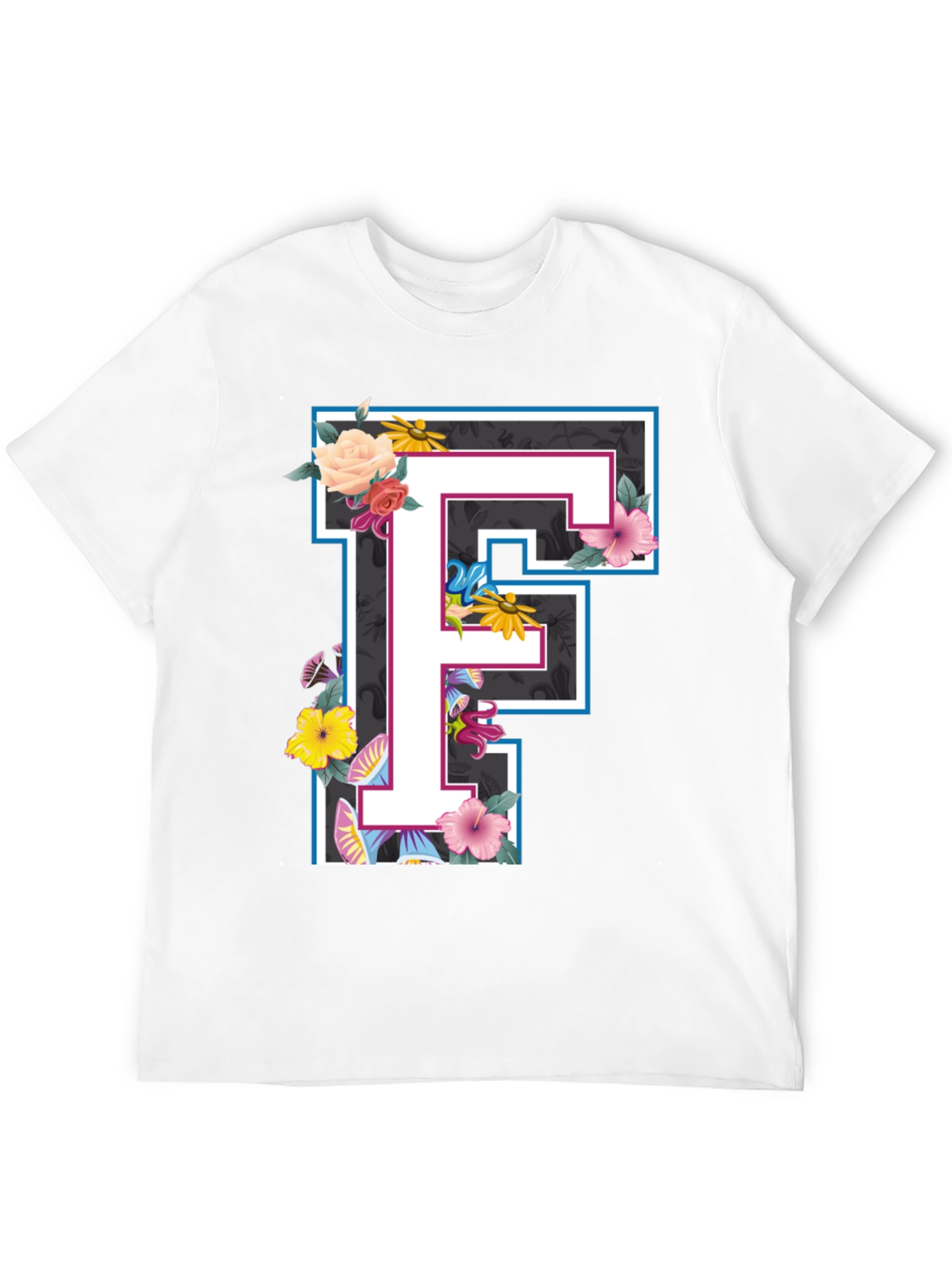 Floral Letter F Black T-Shirt