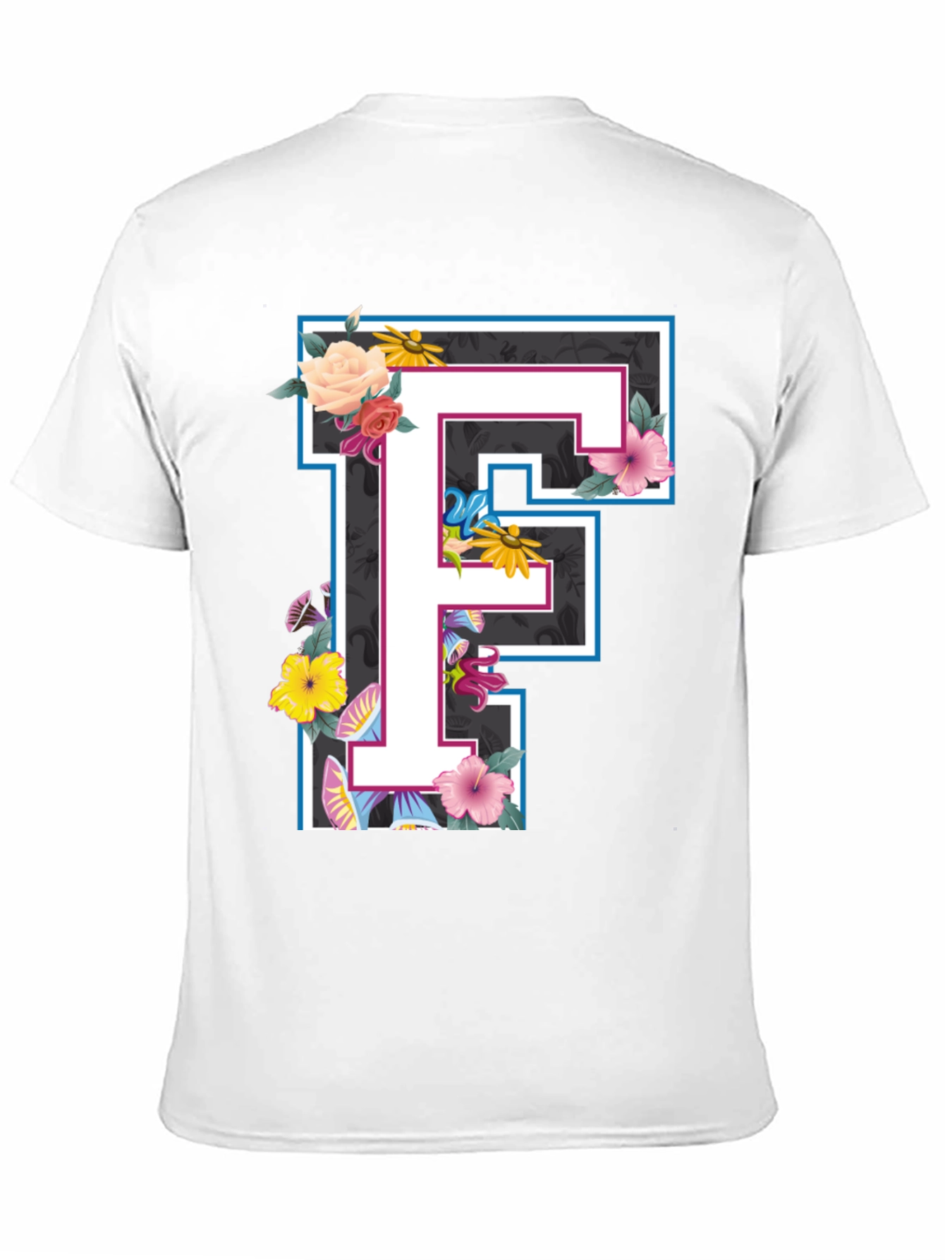 Floral Letter F Black T-Shirt