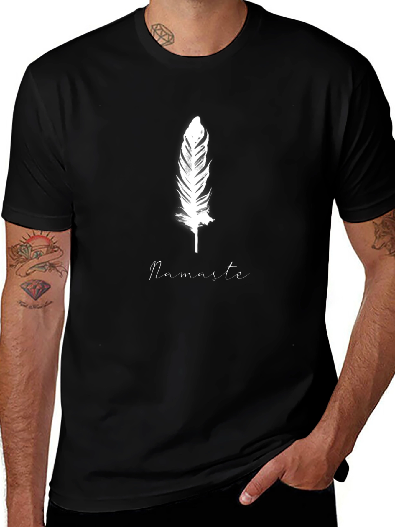 Feather Namaste Graphic Black T-Shirt