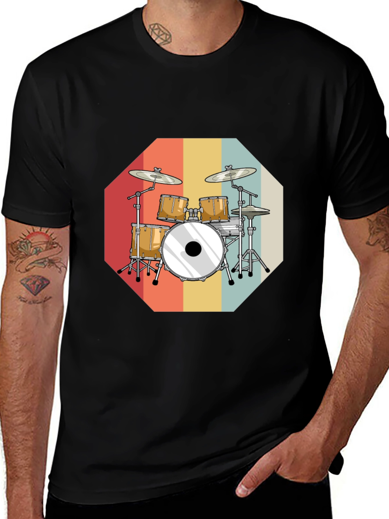 Retro Drum Set Graphic Tee - Black
