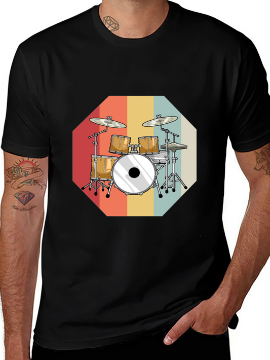 Retro Drum Set Graphic Tee - Black