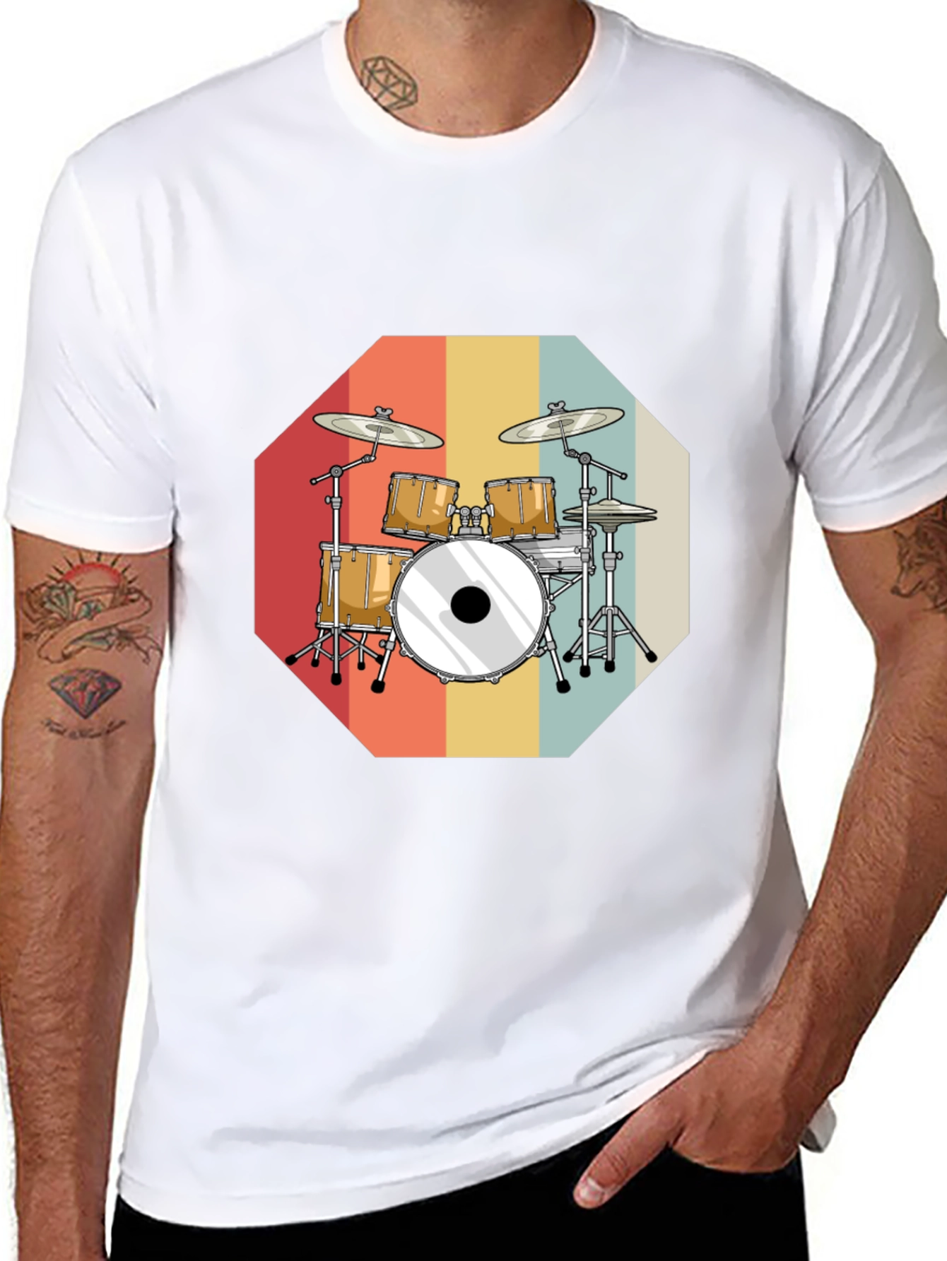 Retro Drum Set Graphic Tee - Black
