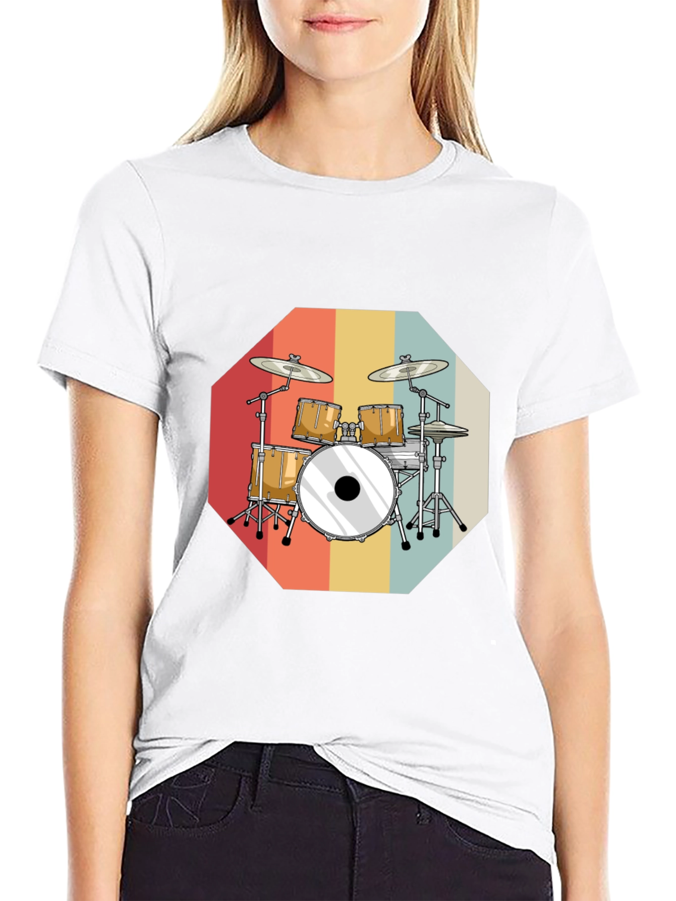 Retro Drum Set Graphic Tee - Black