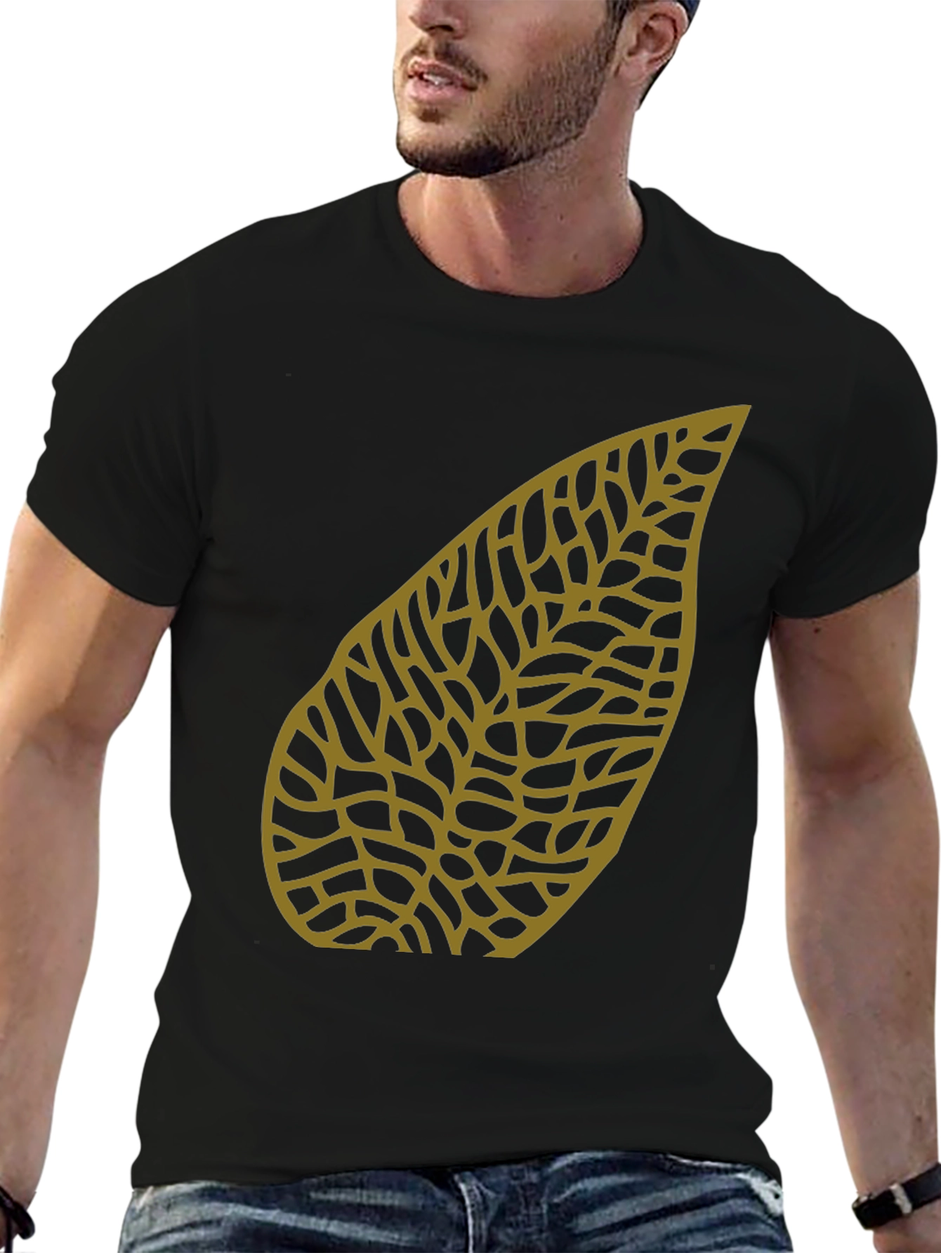 Leaf Pattern Black T-Shirt