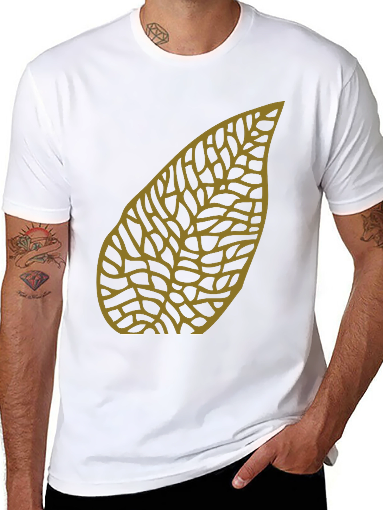 Leaf Pattern Black T-Shirt
