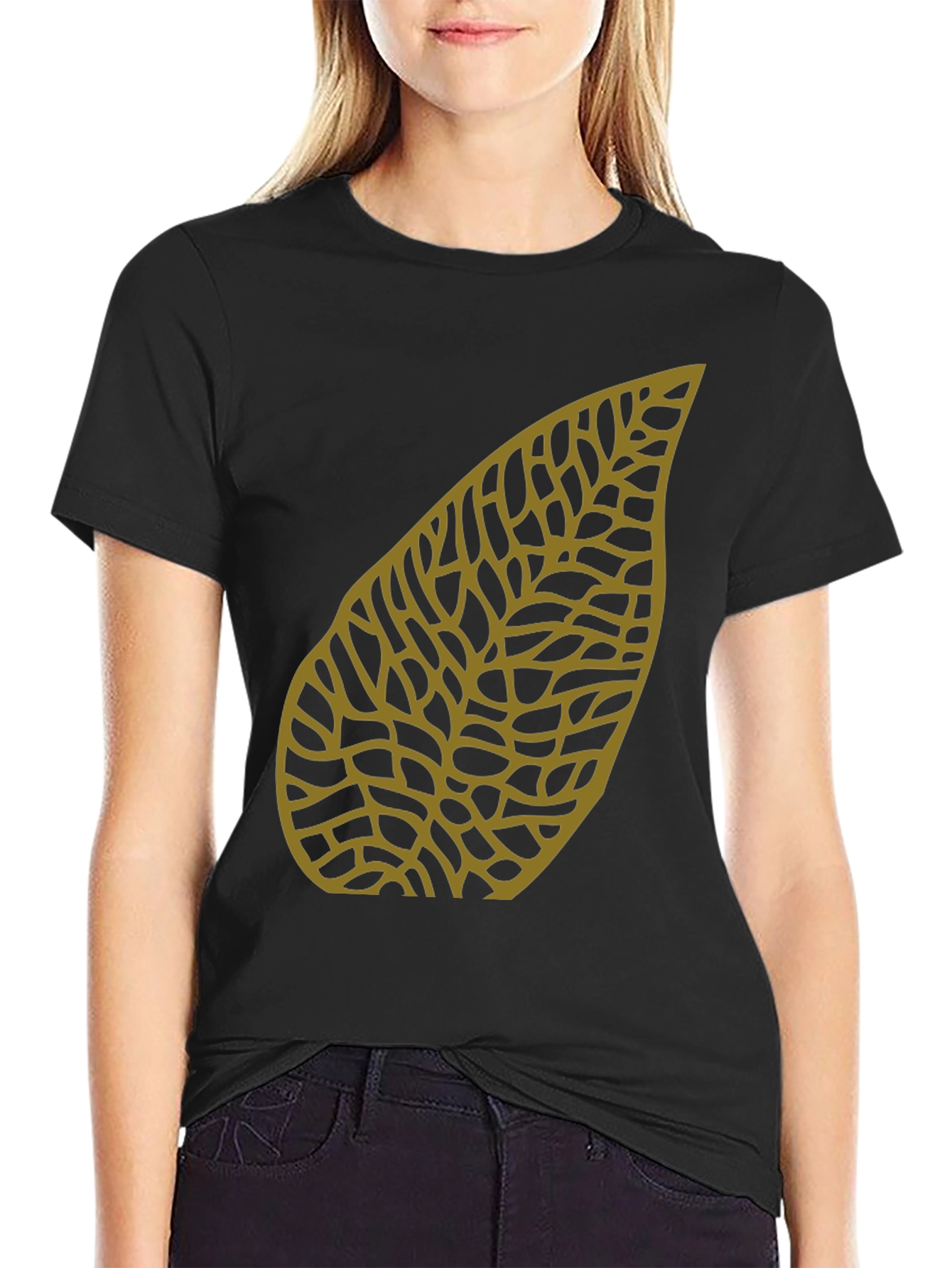 Leaf Pattern Black T-Shirt