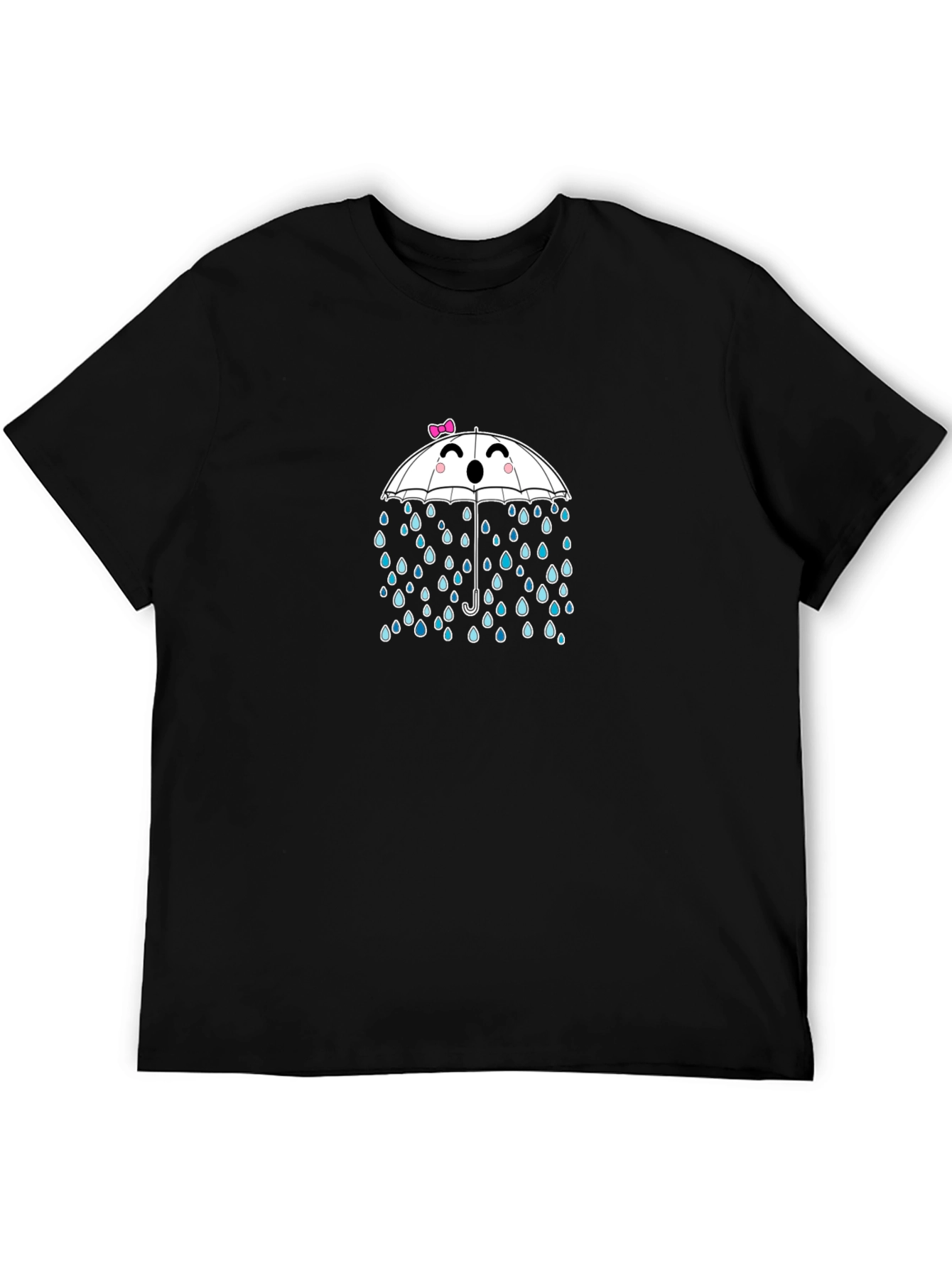 Cute Umbrella & Raindrops Black T-Shirt
