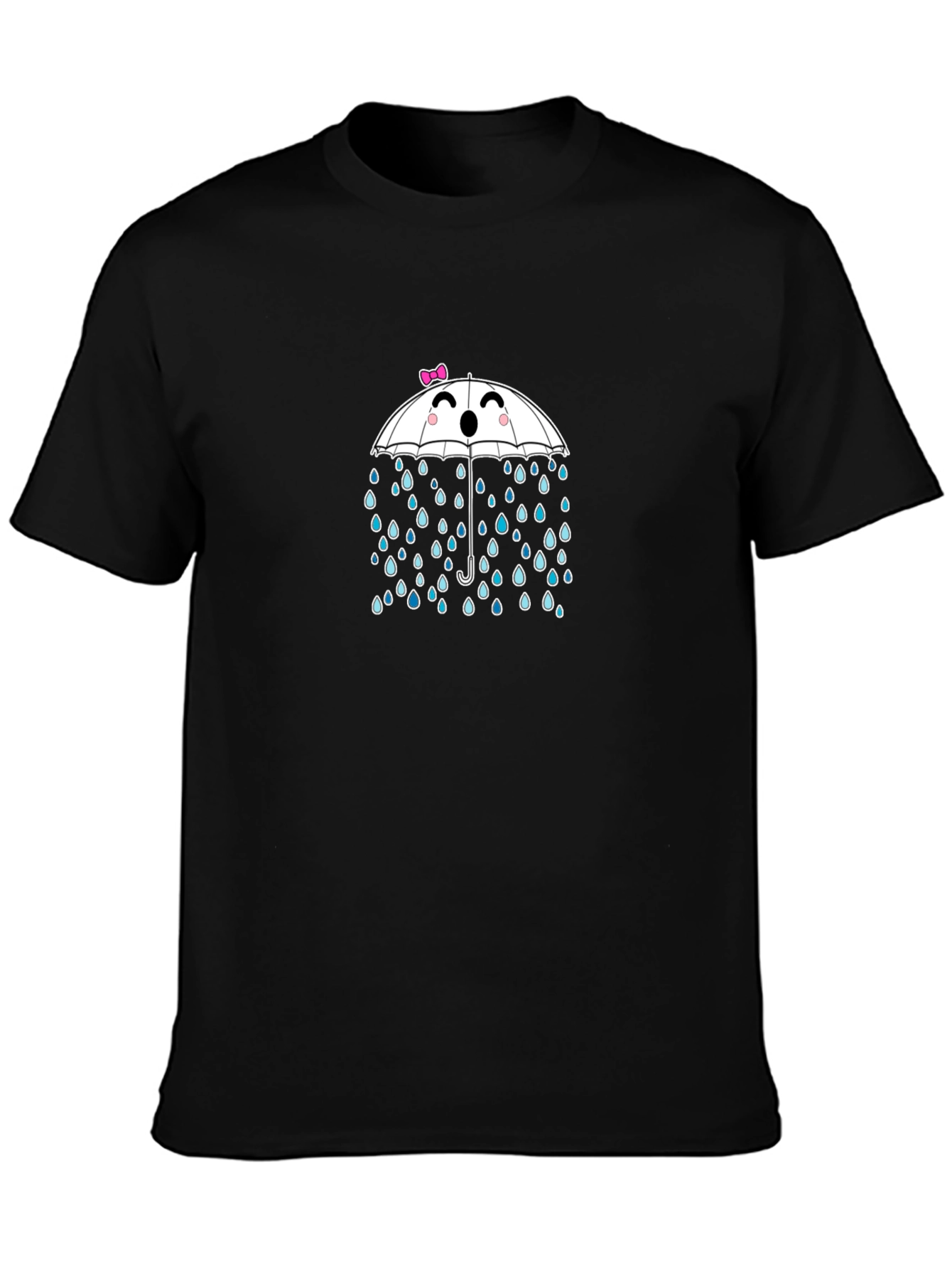 Cute Umbrella & Raindrops Black T-Shirt