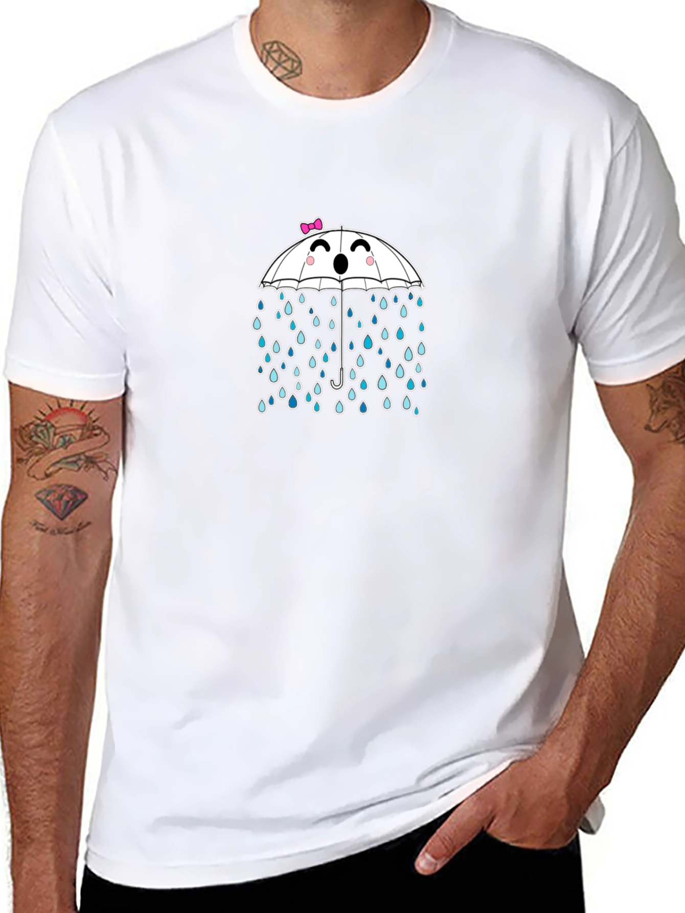 Cute Umbrella & Raindrops Black T-Shirt