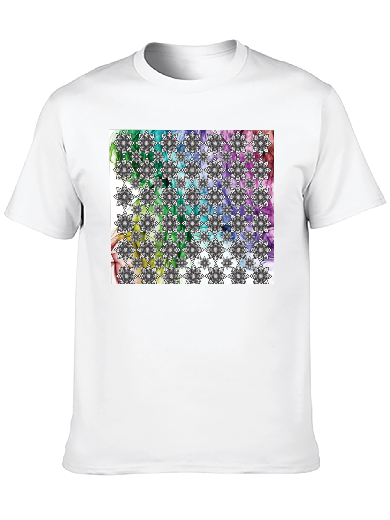 Kaleidoscope Floral Print Mens Black T-Shirt