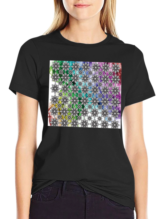 Kaleidoscope Floral Print Mens Black T-Shirt
