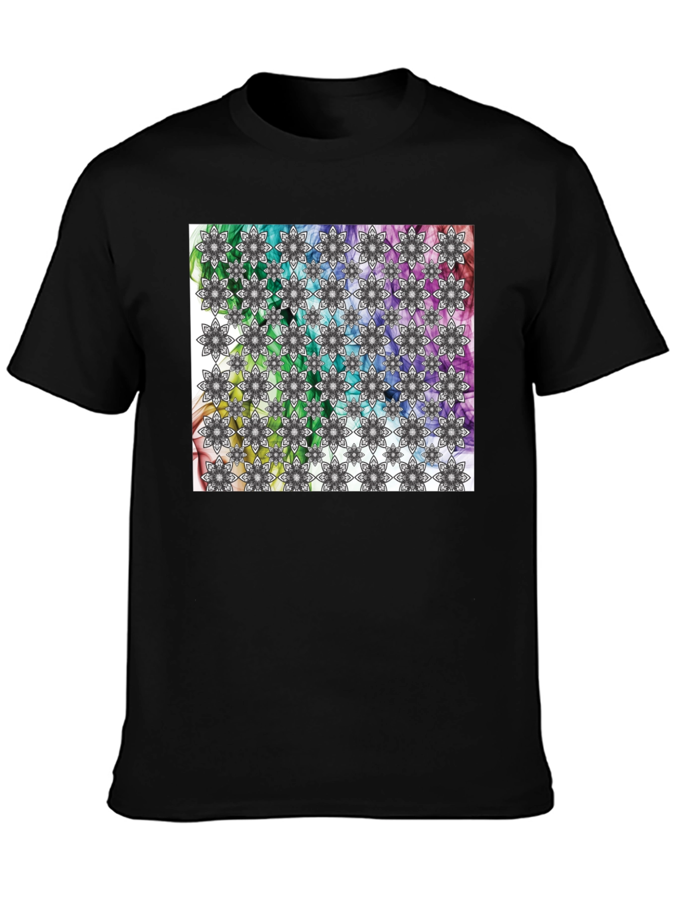 Kaleidoscope Floral Print Mens Black T-Shirt