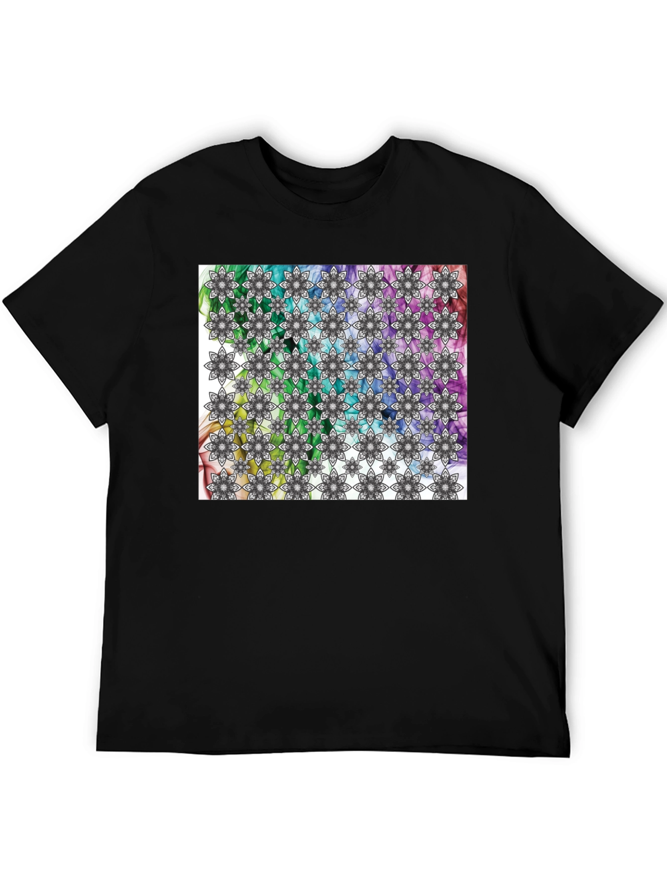 Kaleidoscope Floral Print Mens Black T-Shirt