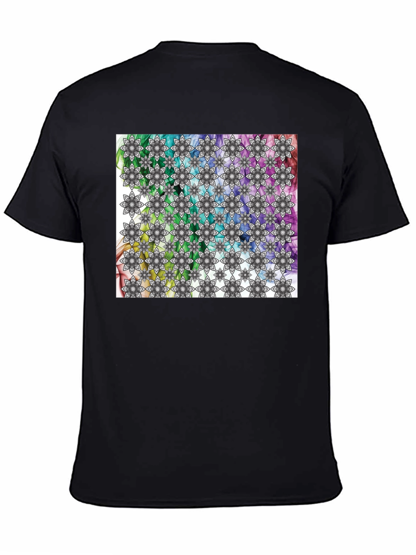 Kaleidoscope Floral Print Mens Black T-Shirt