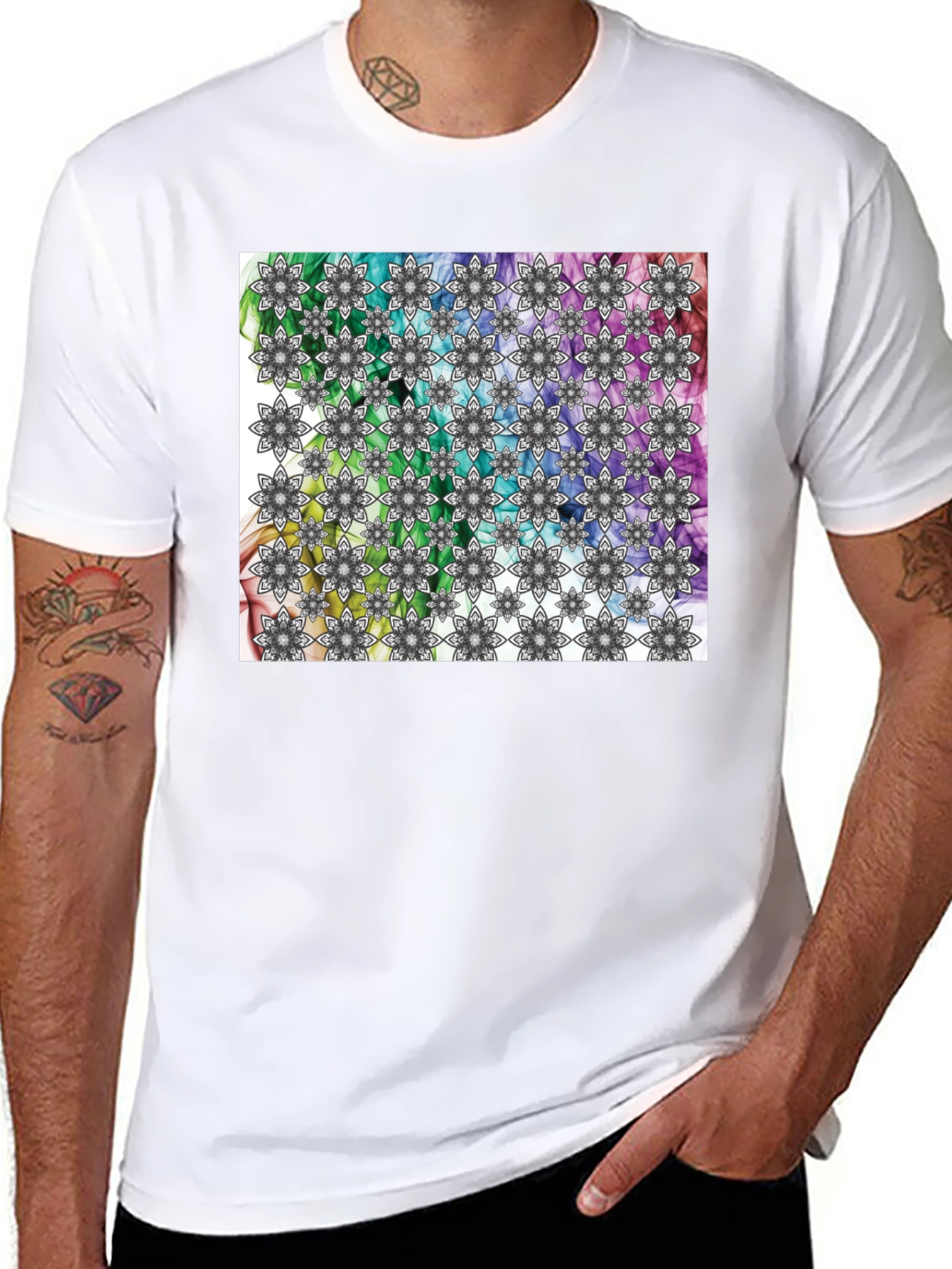 Kaleidoscope Floral Print Mens Black T-Shirt