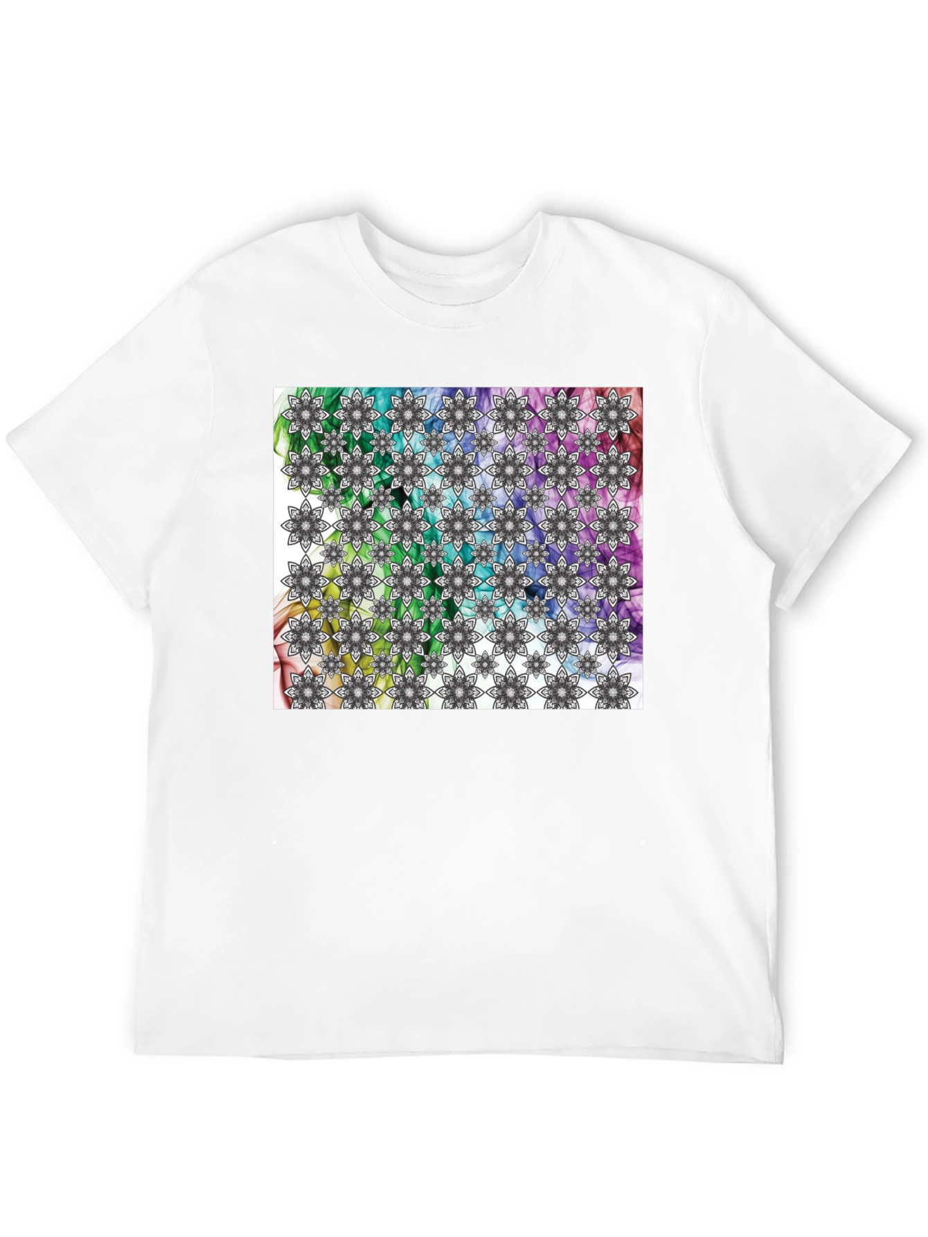 Kaleidoscope Floral Print Mens Black T-Shirt