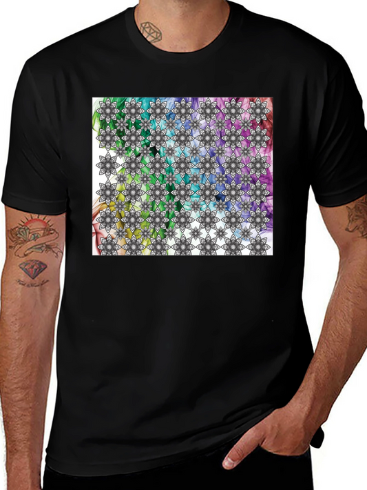 Kaleidoscope Floral Print Mens Black T-Shirt