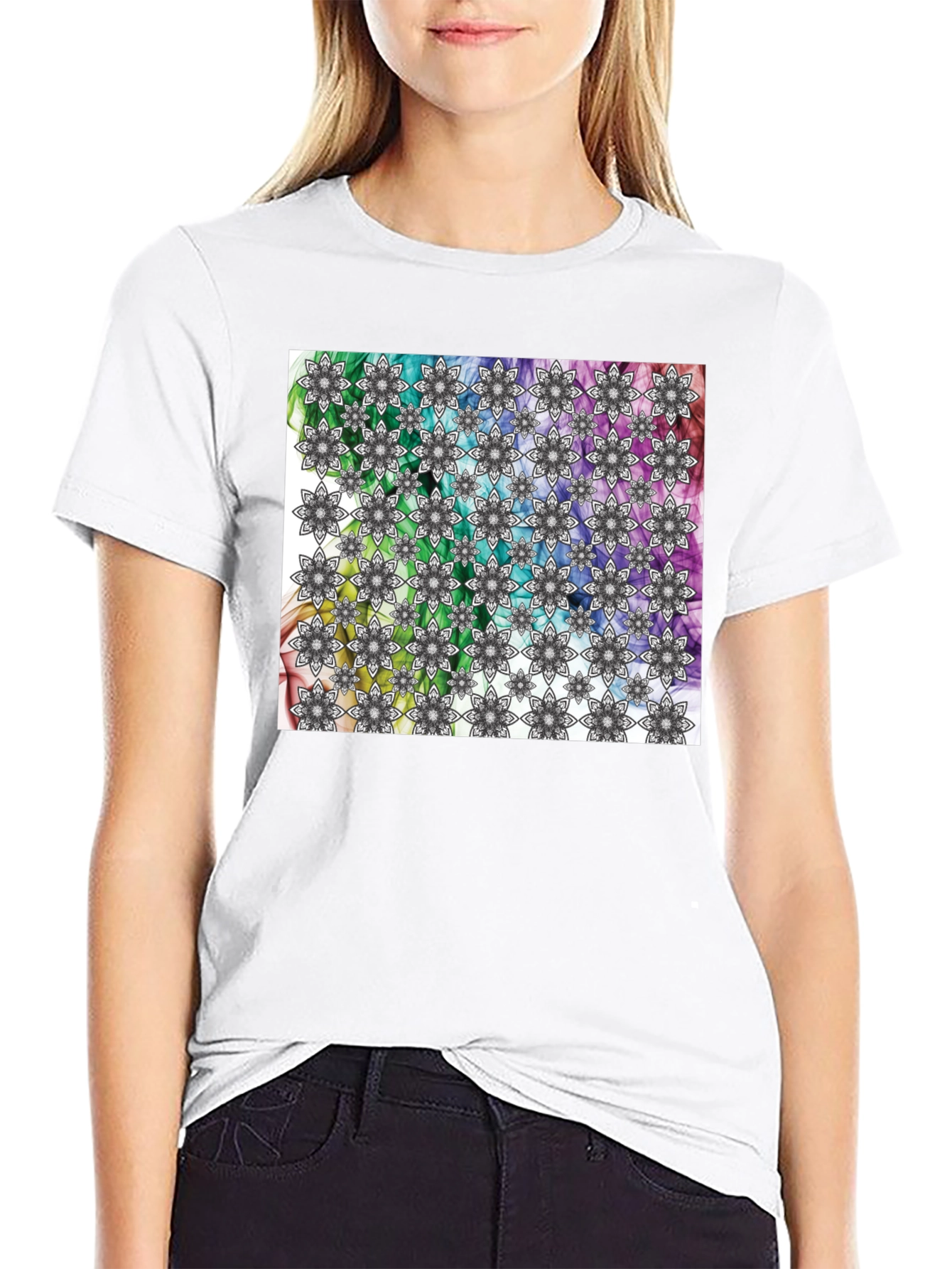 Kaleidoscope Floral Print Mens Black T-Shirt