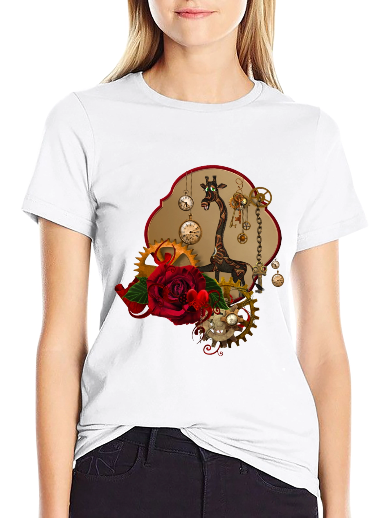 Steampunk Giraffe Rose T-Shirt