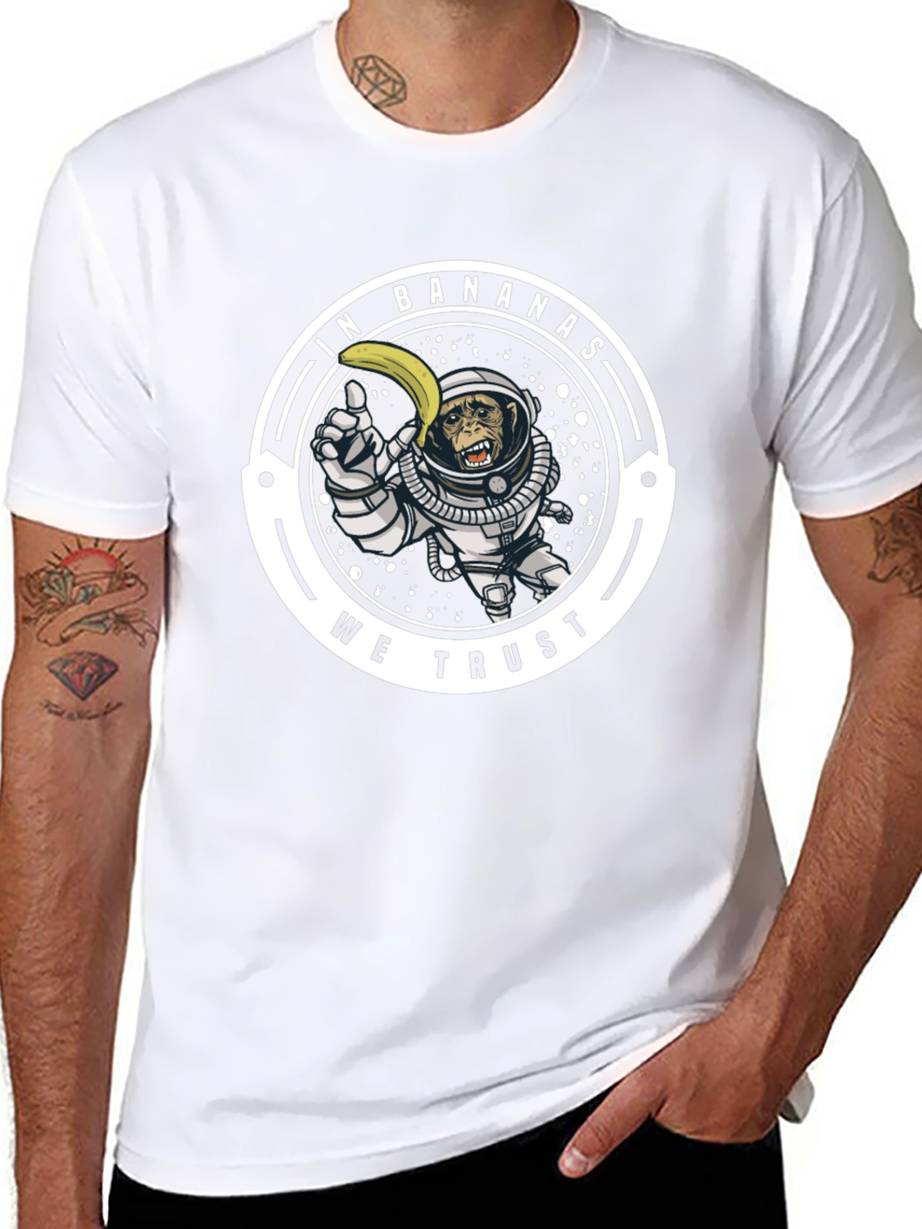 In Bananas We Trust T-Shirt: Monkey Astronaut Design