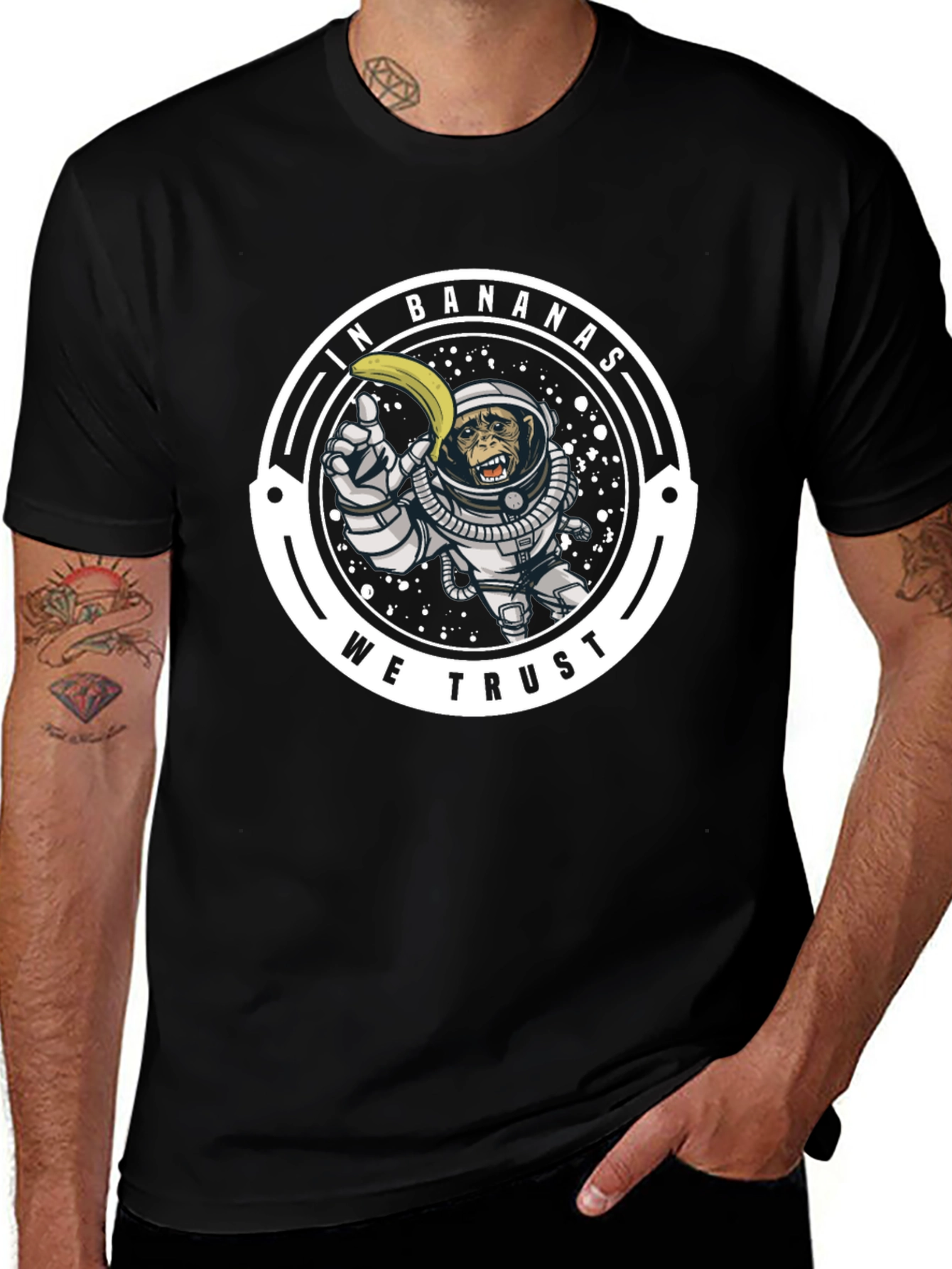 In Bananas We Trust T-Shirt: Monkey Astronaut Design